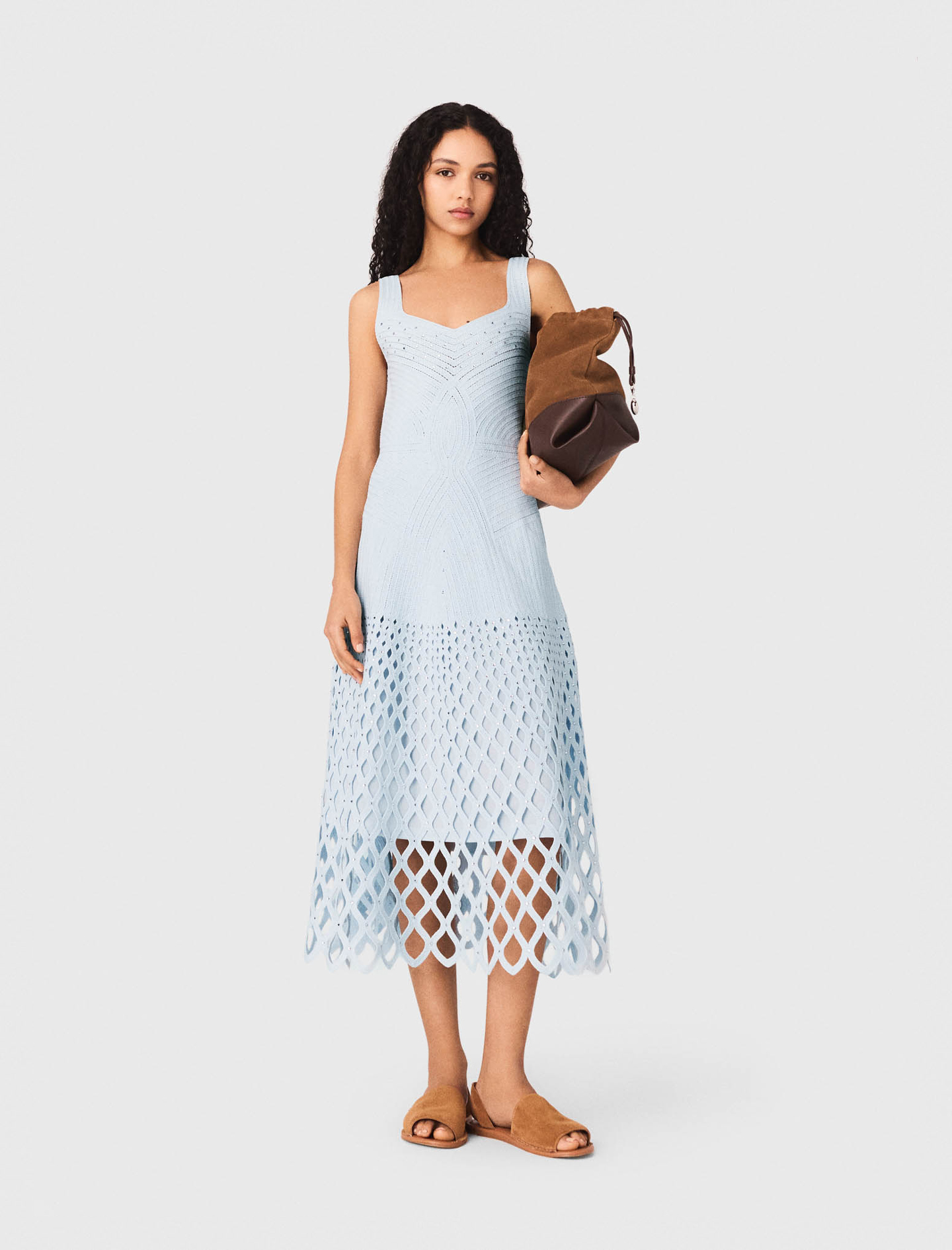 Crochet dress with removable lining Blue For Women | Maje