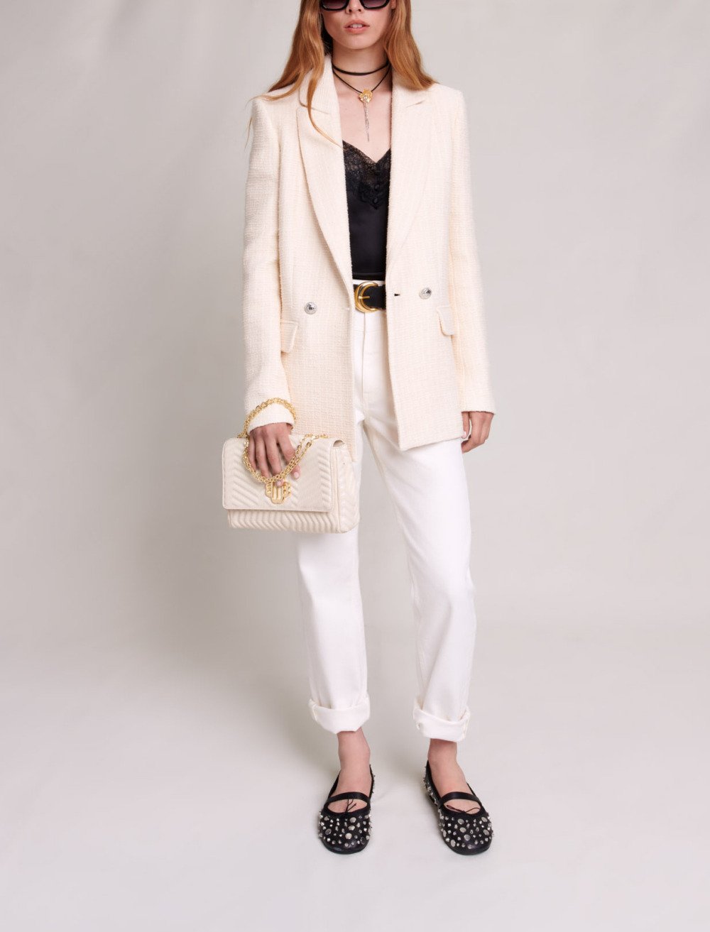 Maje Woman's cotton Wide-leg jeans for Fall/Winter, in color Ecru / Beige