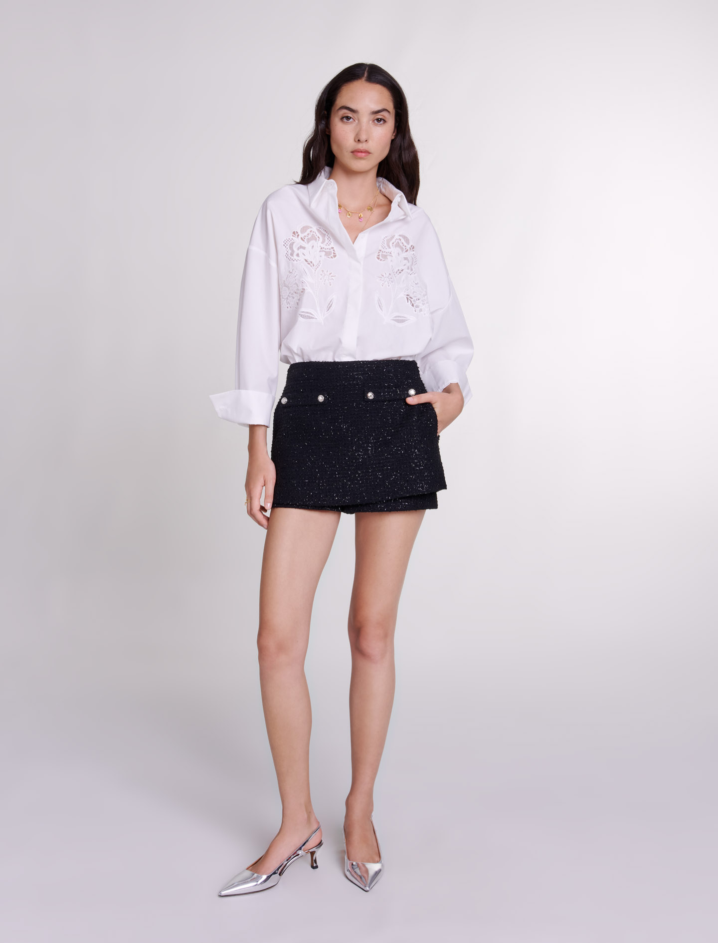Maje Woman's cotton, Tweed shorts for Spring/Summer, in color Black / Black