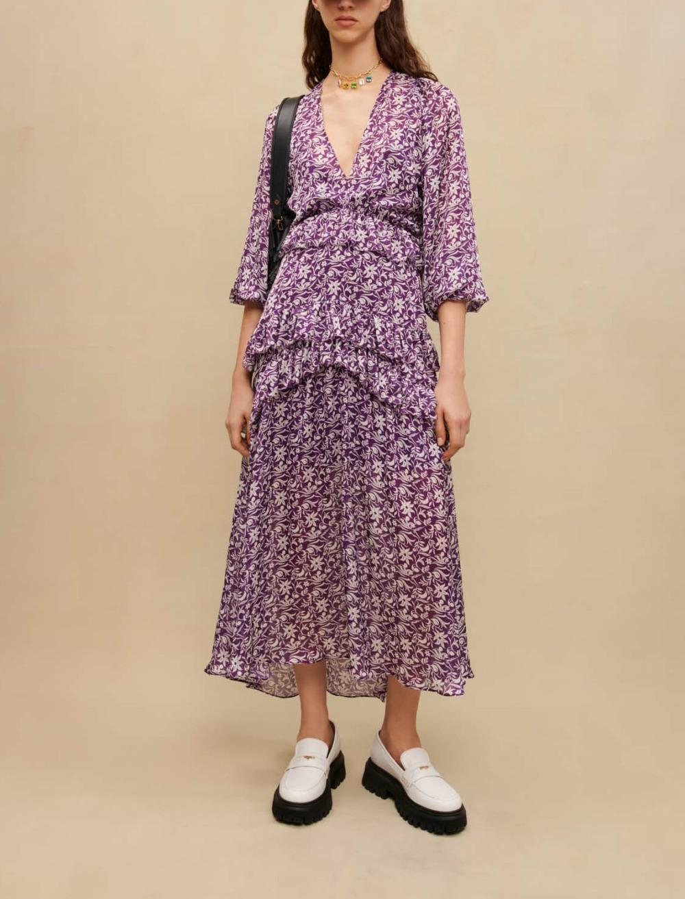 Woman
s polyester Secondary fabric: Floral print maxi dress for Spring/Summer, size Woman-See All-US XL / FR 41, in color Dreamlike /