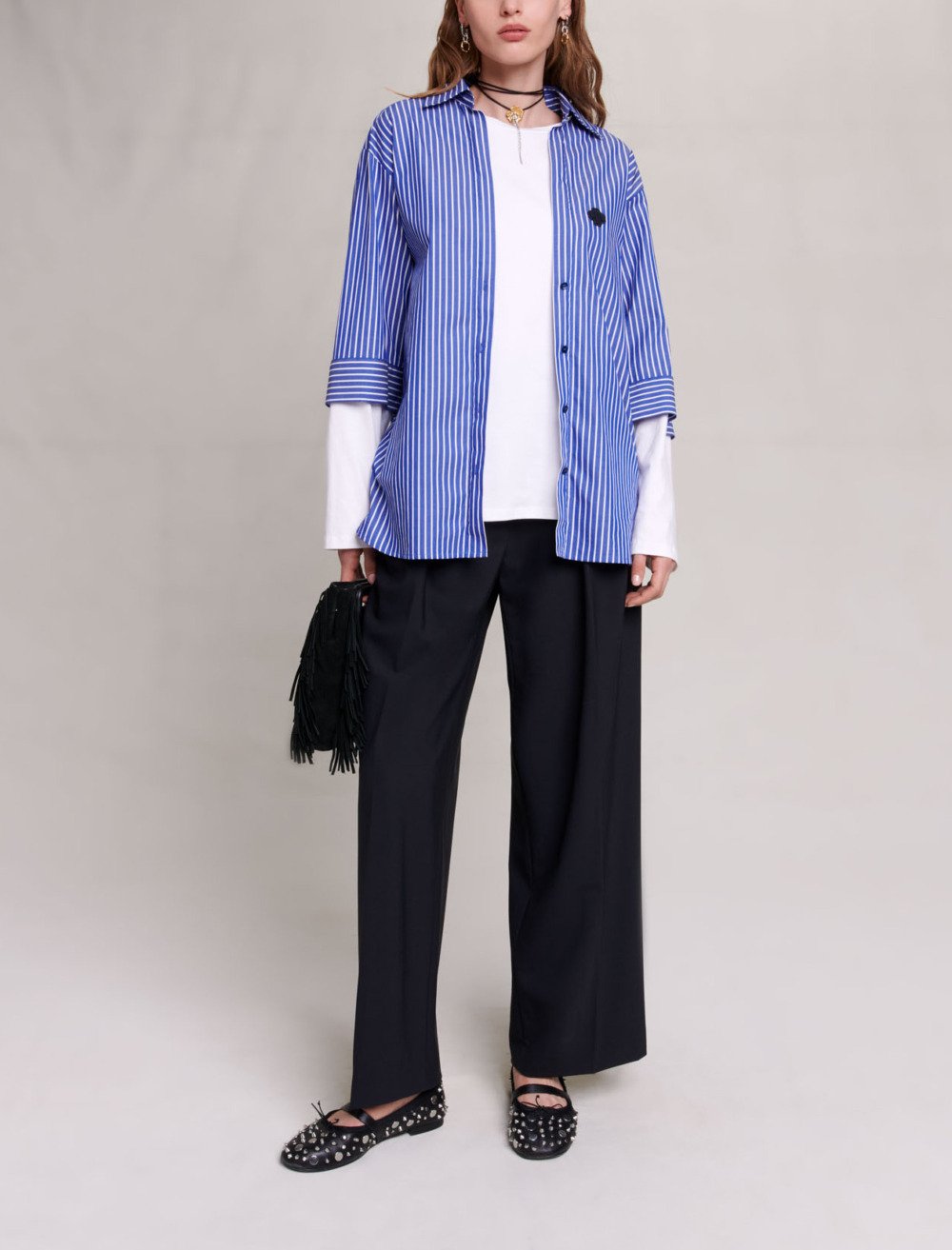 Maje Woman's cotton T-shirt shirt for Fall/Winter, in color Blue / Blue