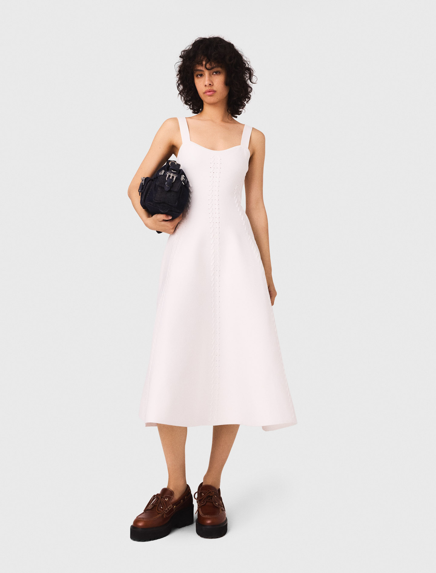 Maje Rorsya Pointelle Knit Midi Dress