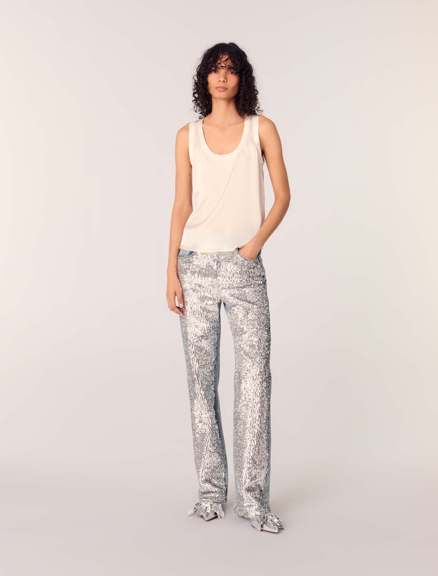 Maje Silk Tank Top In White