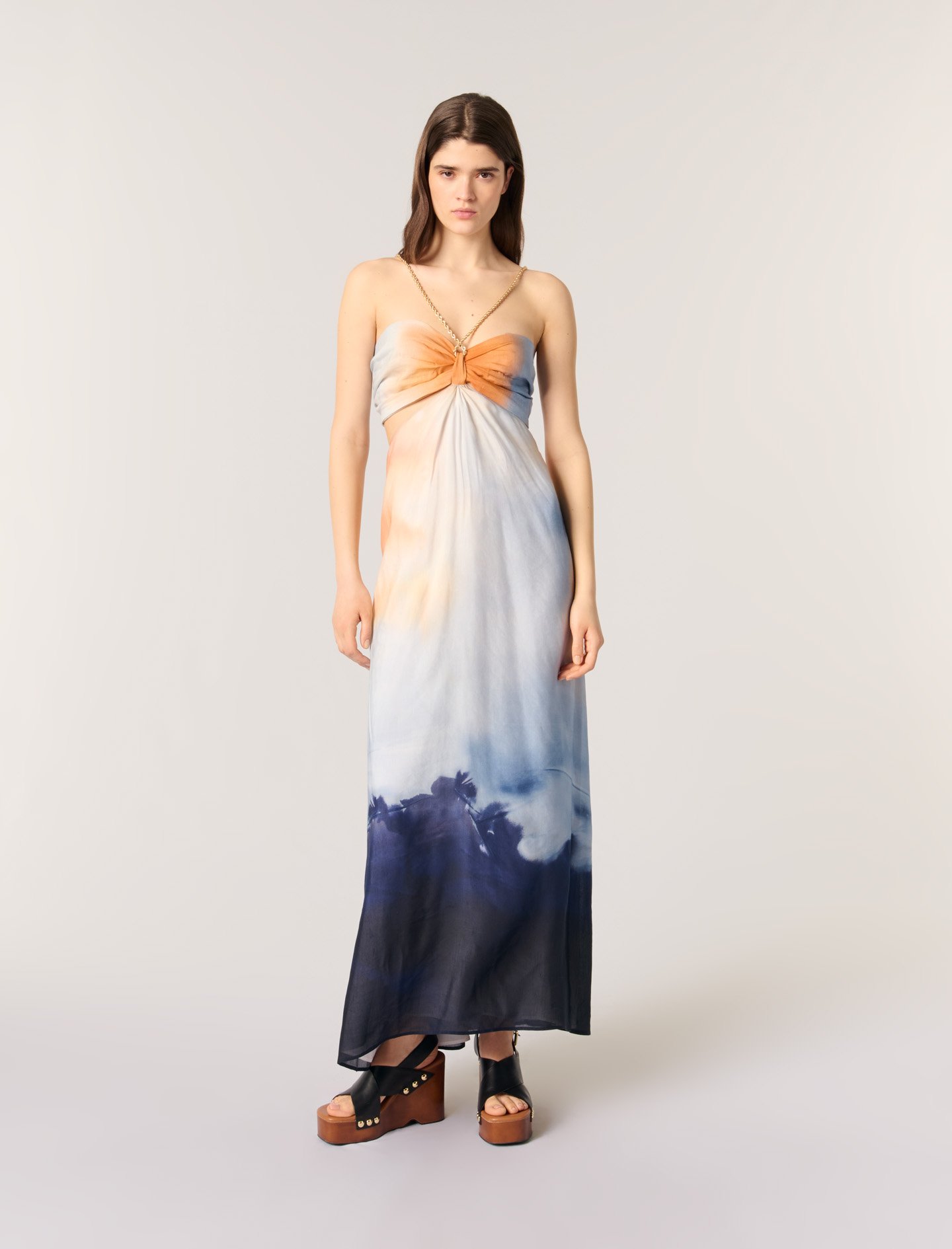 Woman's viscose Tie-dye maxi dress for Spring/Summer, size Large, in color Blue tie and dye print /