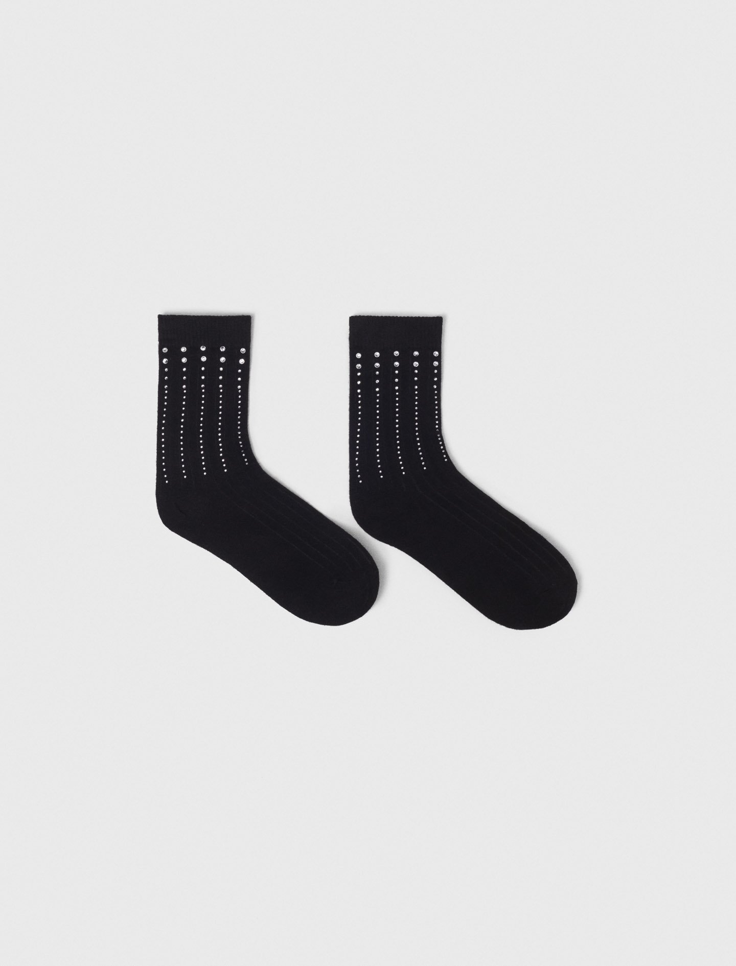 Maje Woman's cotton Rhinestone cotton socks for Fall/Winter, in color Black / Black