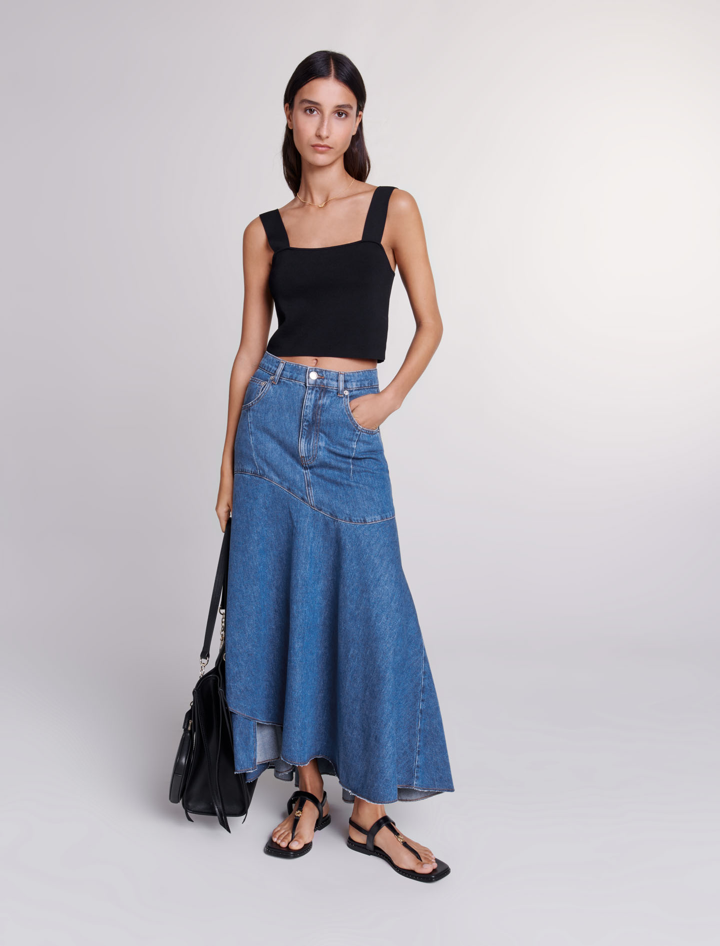 Maje Woman's cotton Pocket lining: Asymmetrical denim skirt for Spring/Summer, in color Blue / Blue
