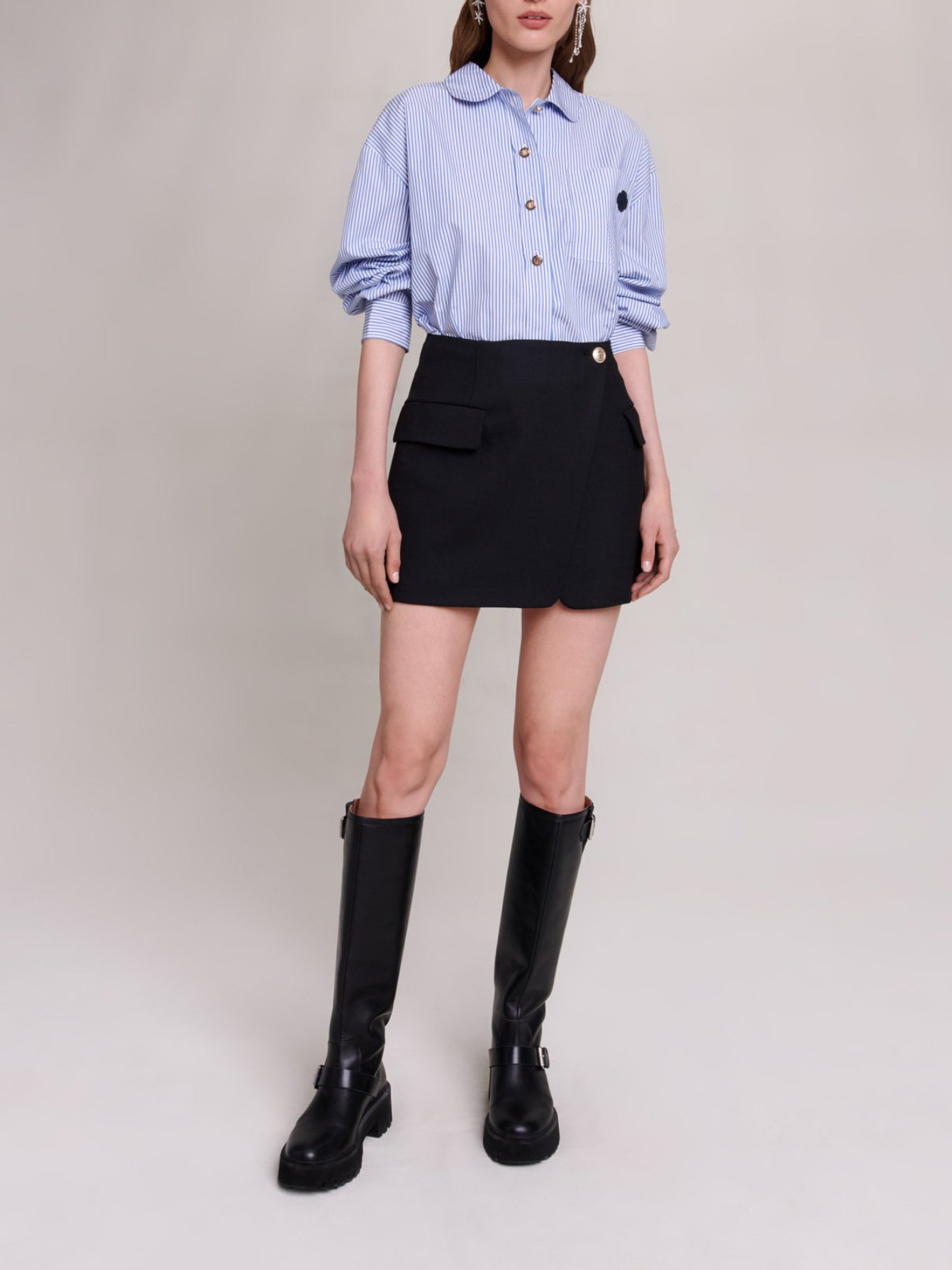 Maje Woman's polyester Asymmetric wrap skirt for Spring/Summer, in color Black / Black