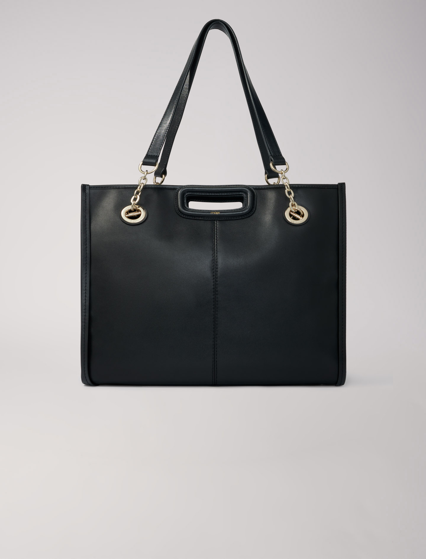 Woman's polyester Eyelet: Leather tote bag for Fall/Winter, size Woman-All Bags-OS (ONE SIZE), in color Black / Black