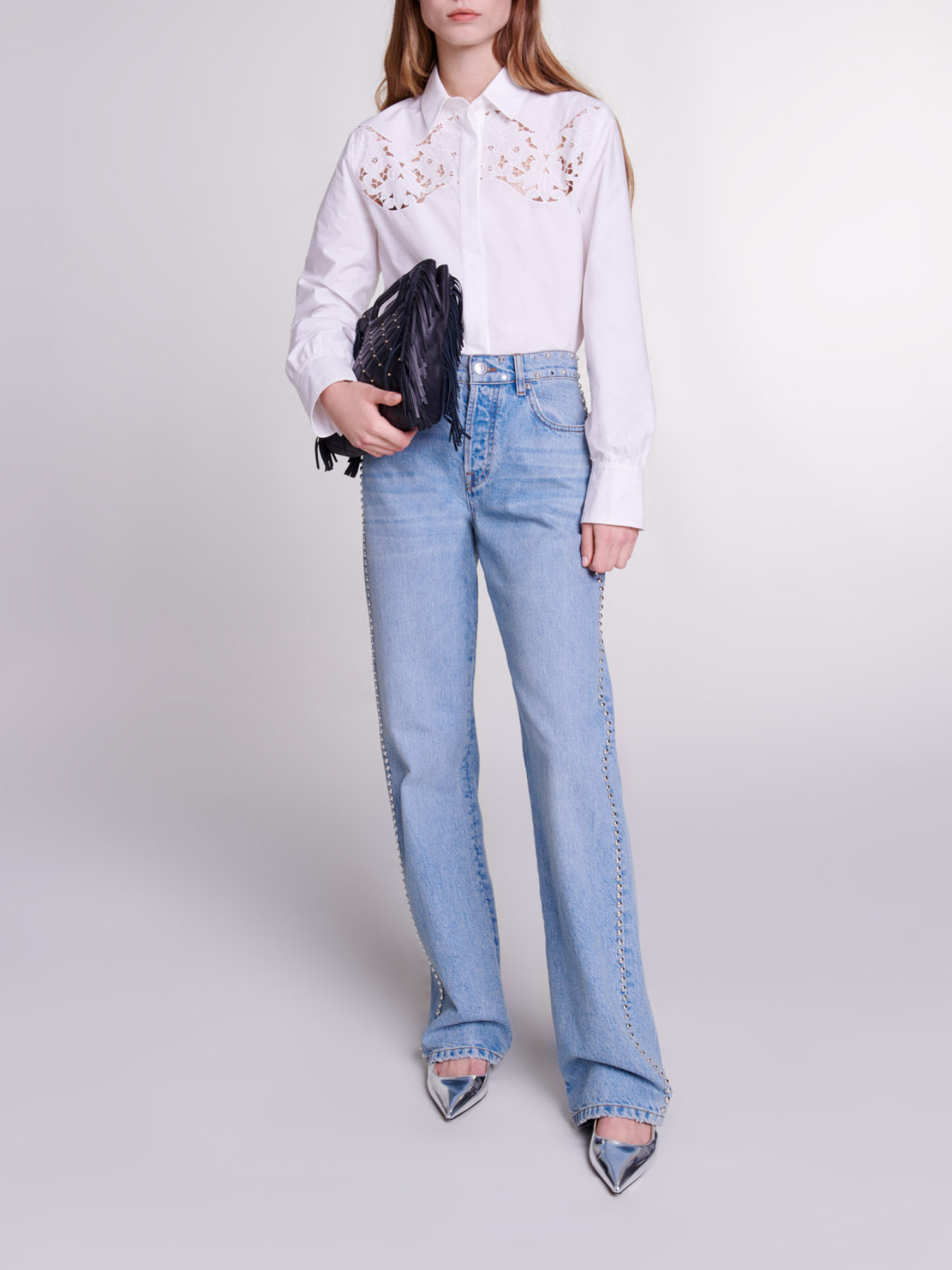 Maje Woman's cotton Wide-leg studded jeans for Spring/Summer, in color Blue / Blue