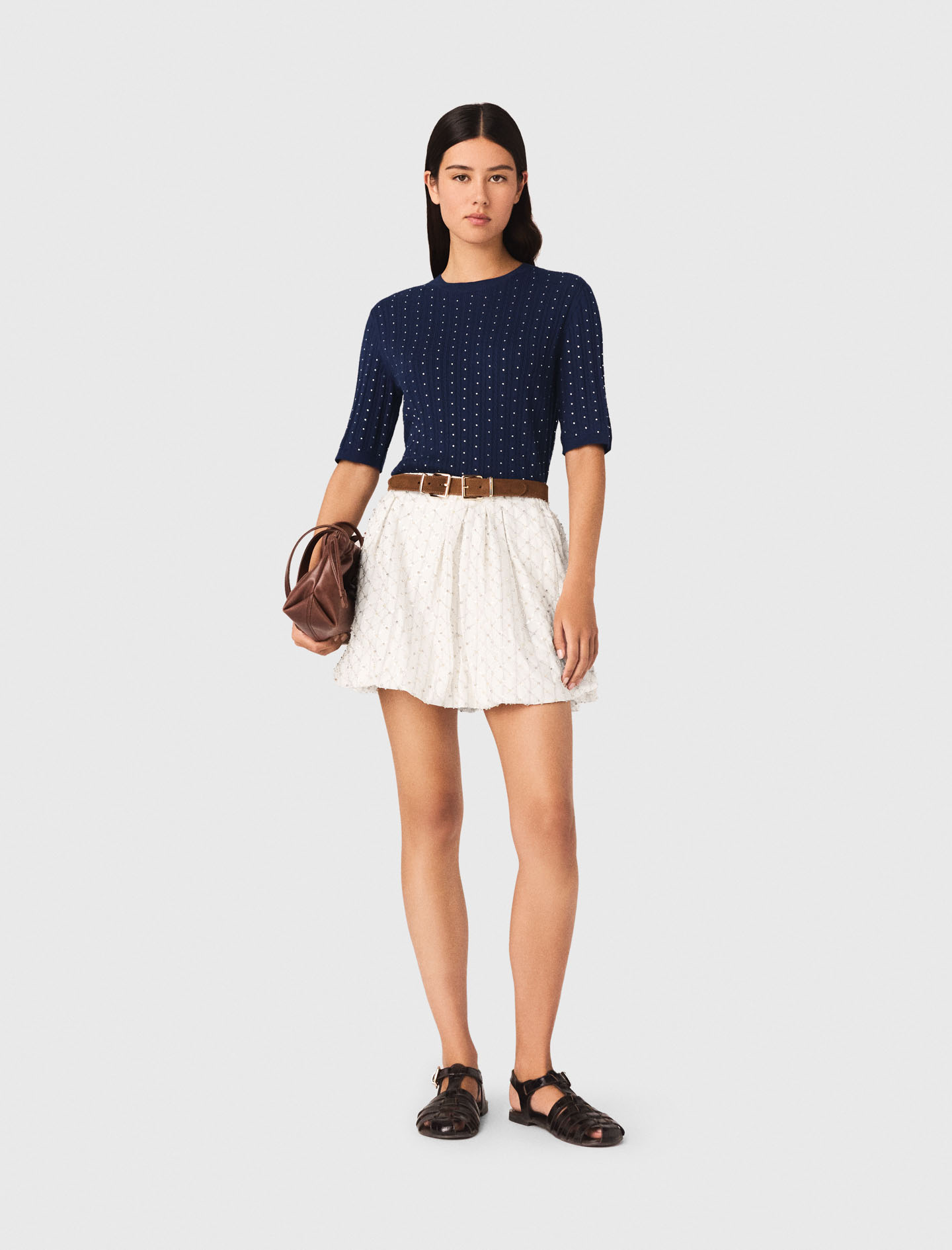 Round-Neck Rhinestone Sweater