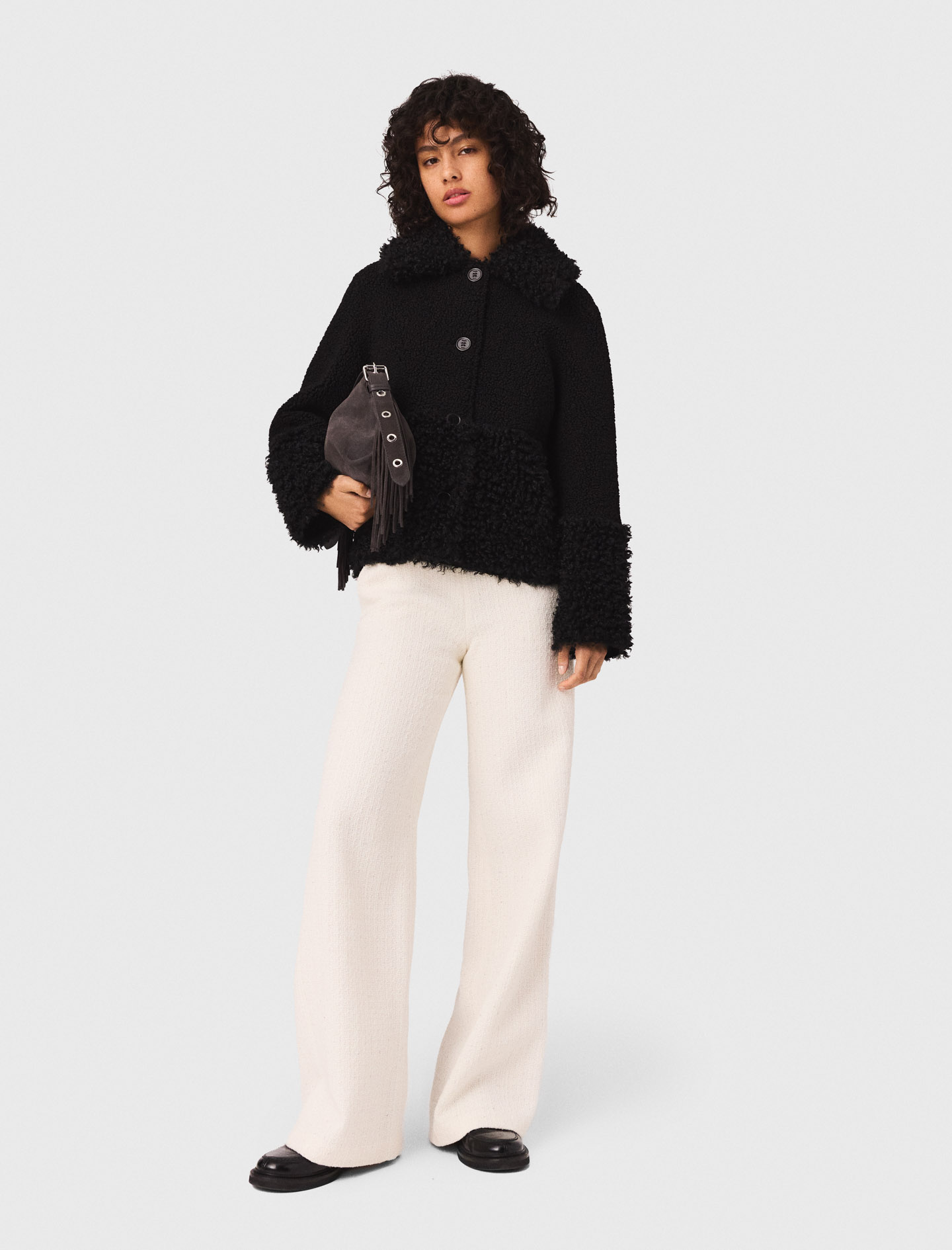 Maje Gipette Faux Fur Jacket In Black