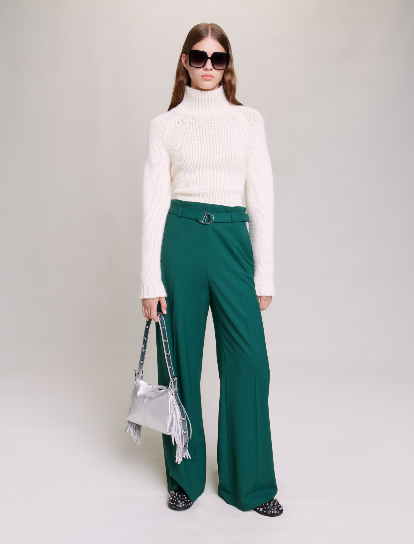 Maje Woman's polyester, Wide-leg suit trousers for Fall/Winter, in color Bottle Green /