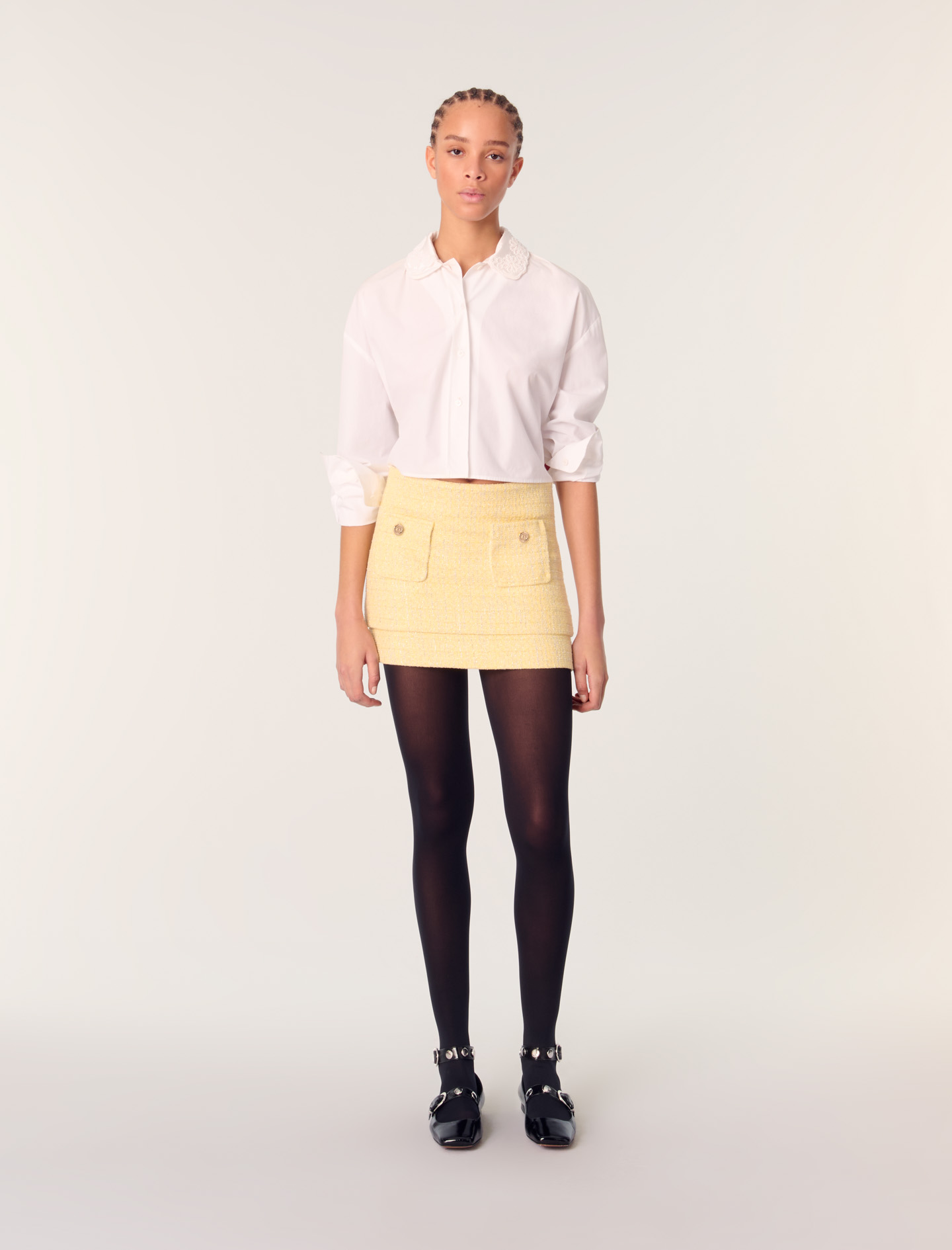 Maje Woman's cotton Tweed mini skirt for Spring/Summer, in color Yellow / Yellow