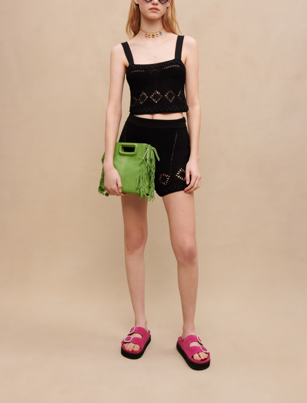 【美品】maje 半袖ニット Crochet-knit top Blue For Women | Maje