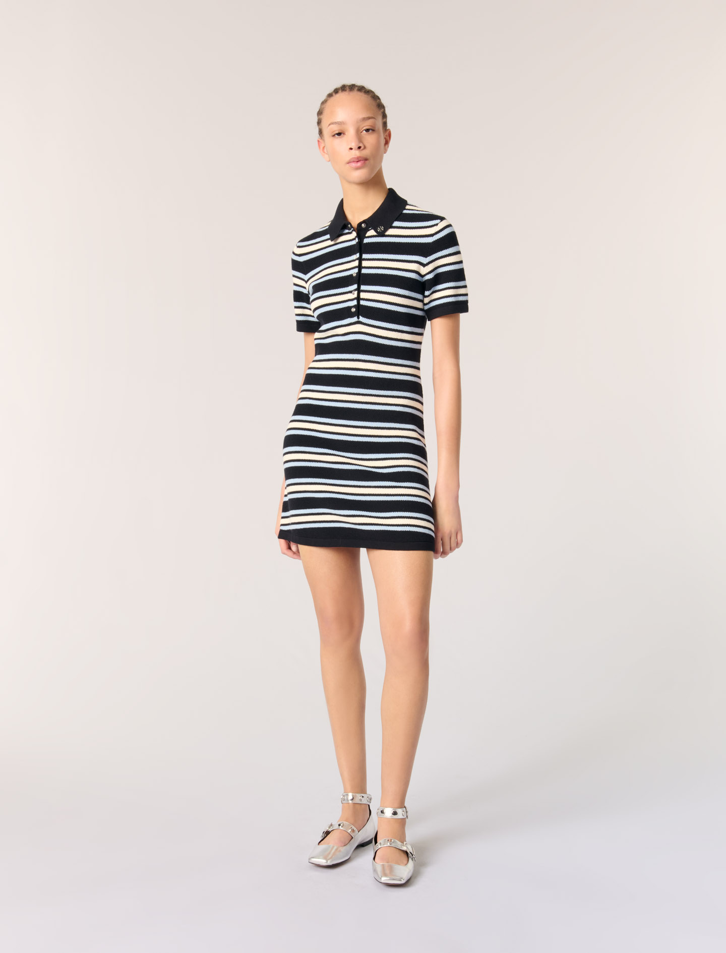 Woman's cotton, Striped knit polo dress for Spring/Summer, size Woman-Dresses-US XL / FR 41, in color Navy Stripes /