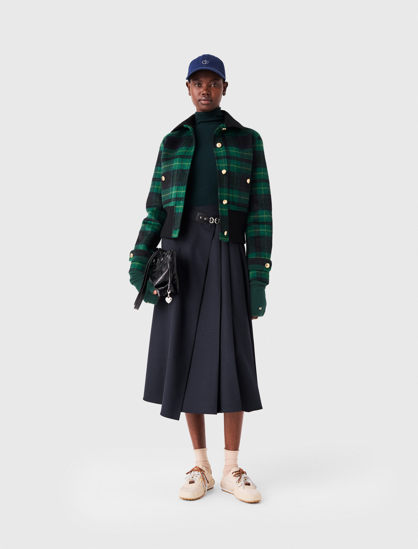 Plaid jacket with a velvet collar Bicolor For Women | Maje