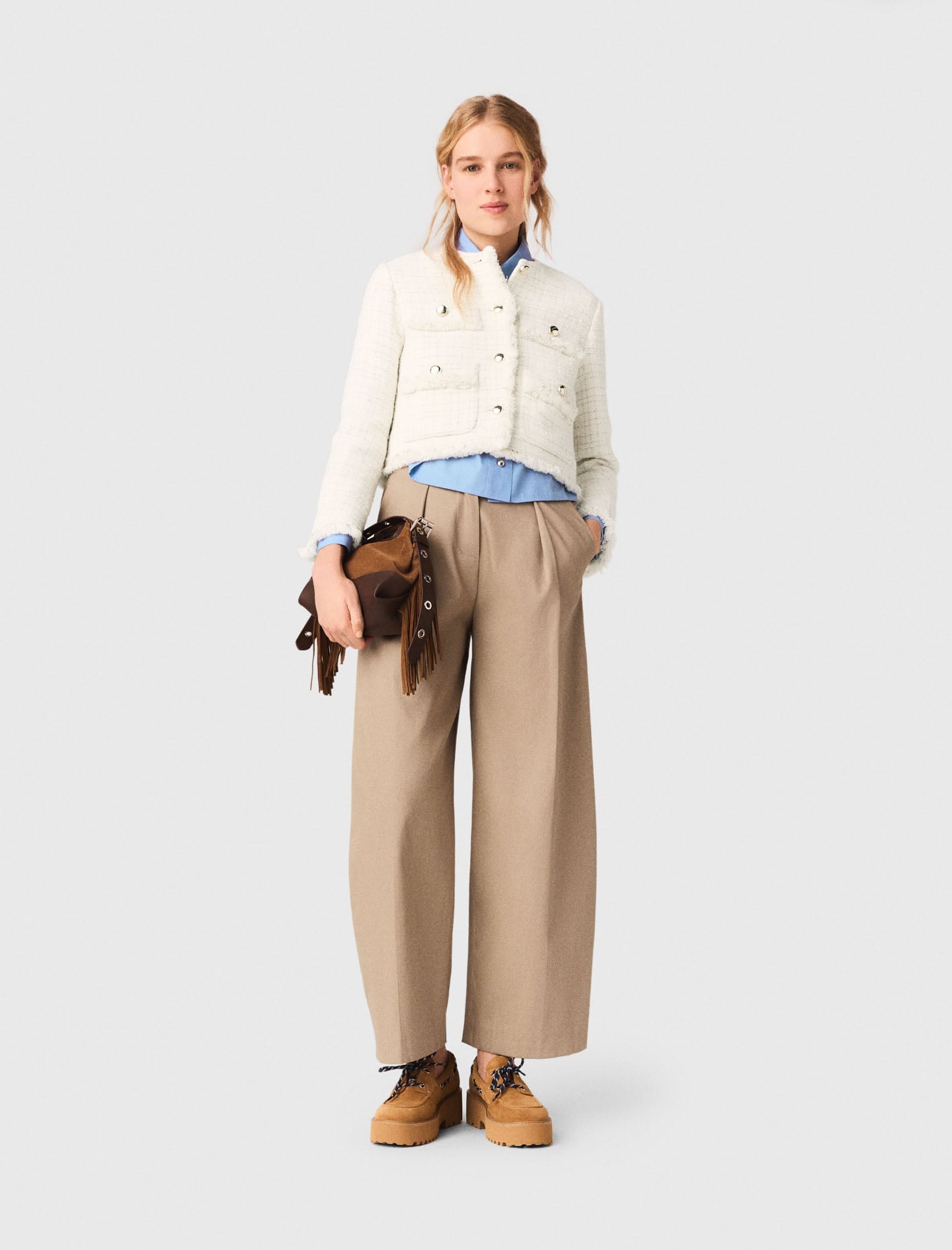 Cropped tweed jacket White For Women | Maje