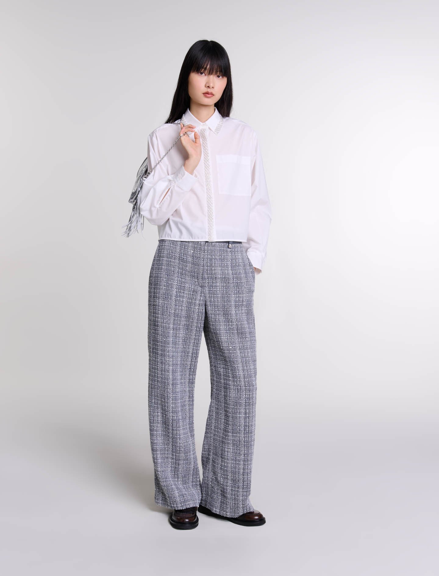 Woman's cotton, Tweed trousers for Fall/Winter, size Woman-Pants & Jeans-US XL / FR 41, in color Grey / Grey