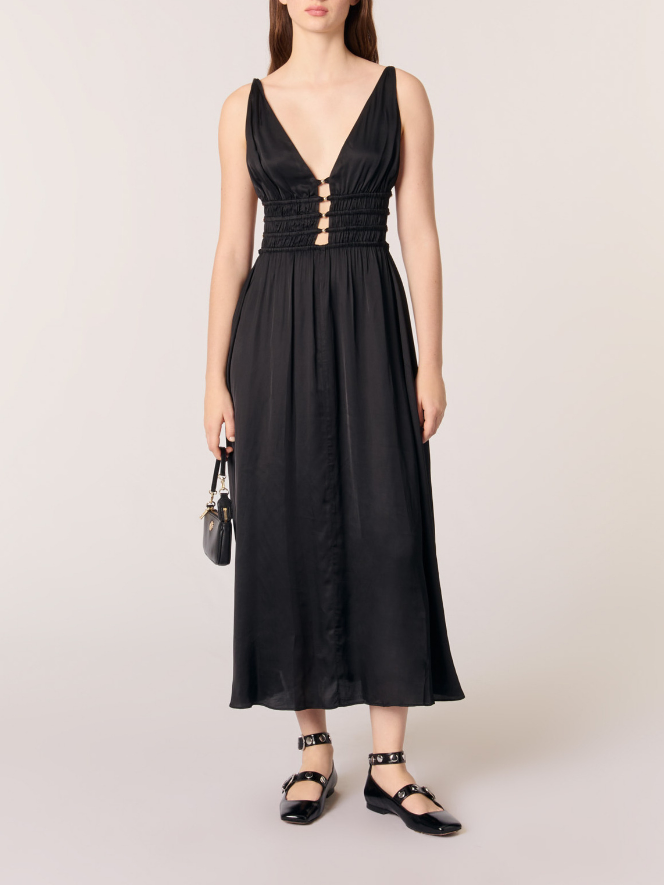 Openwork satin-effect dress Black / Gray For Women | Maje