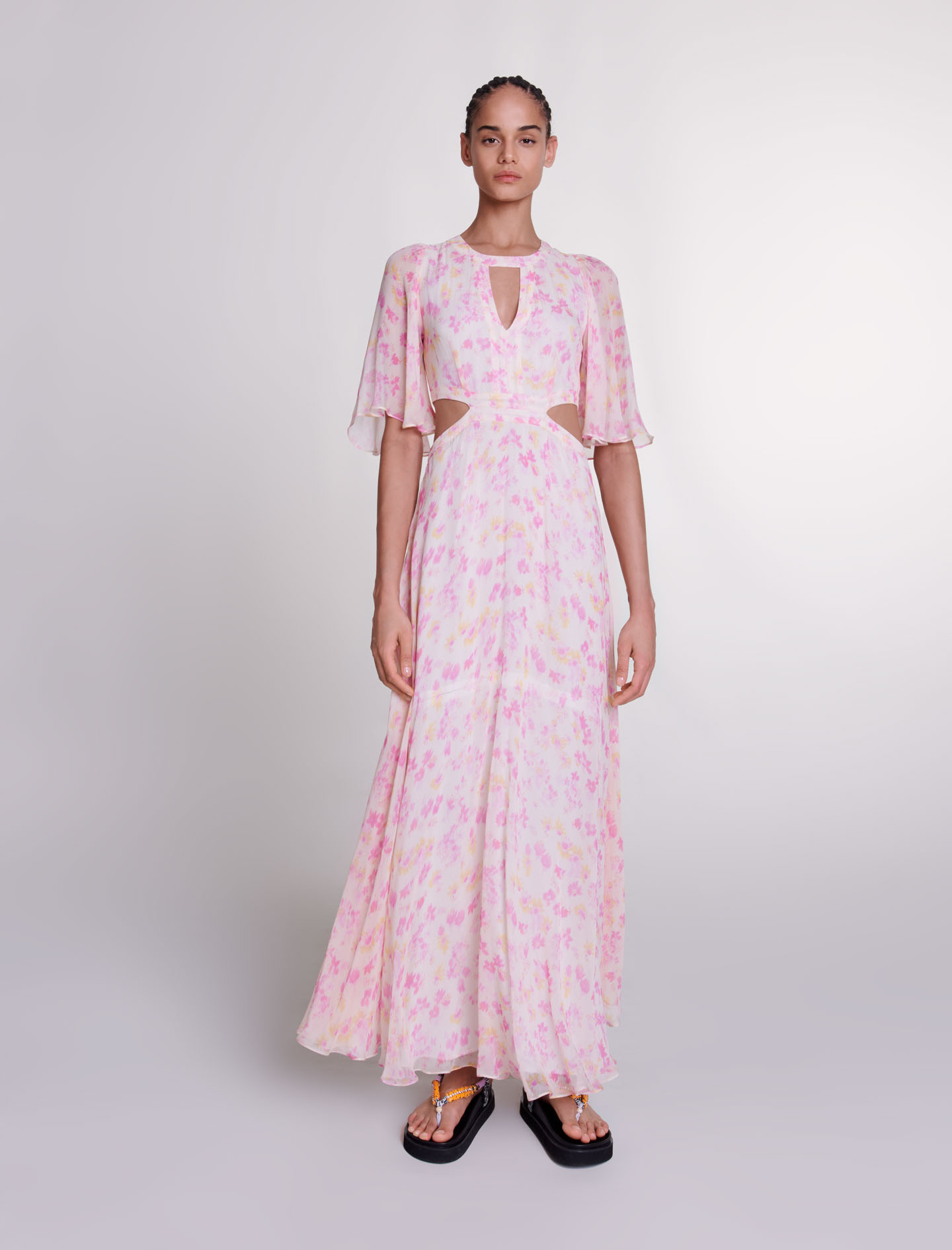 Maje Woman's viscose Floral print maxi dress for Spring/Summer, in color Print Sunny flower pink /