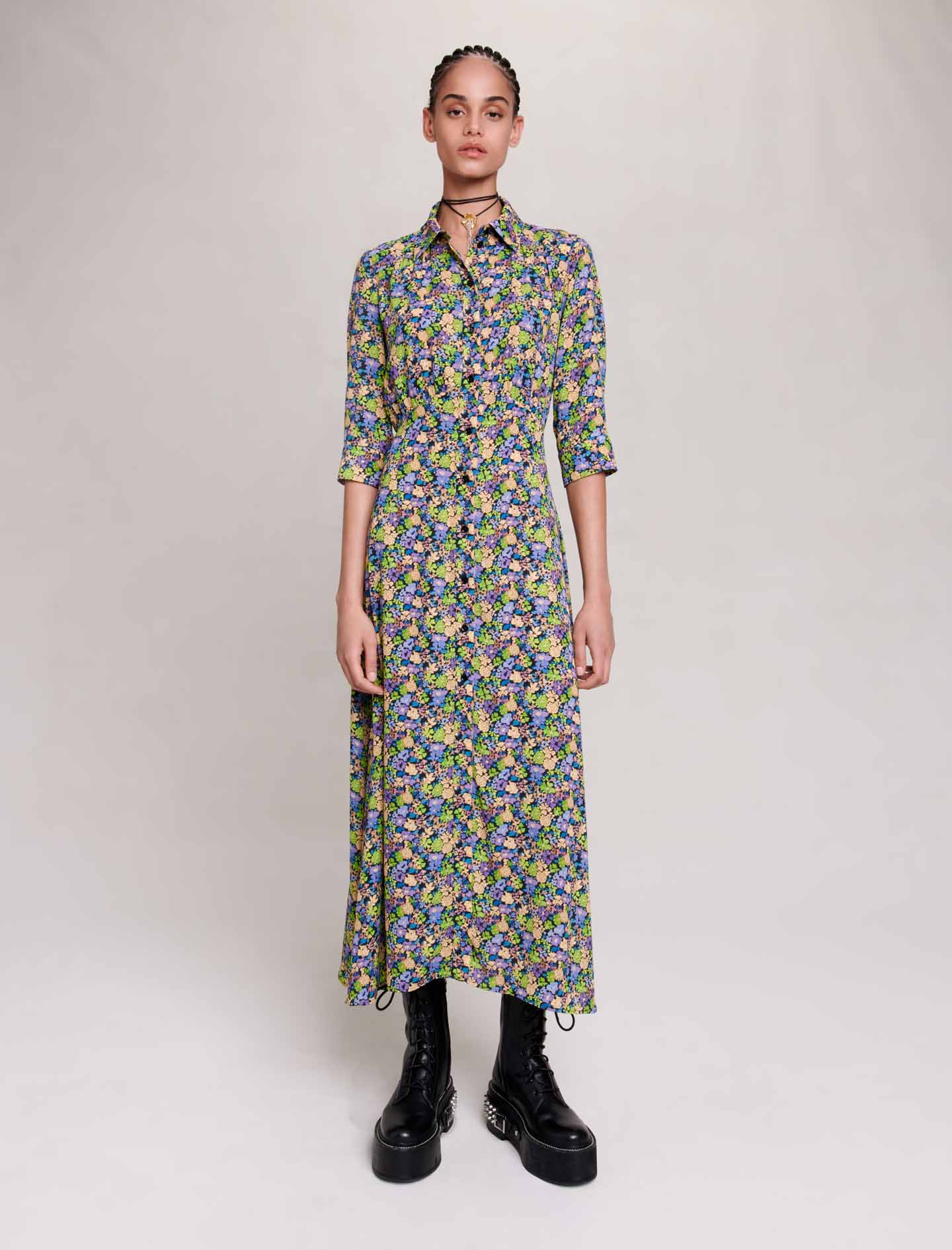 Maje Woman's polyester Long floral dress for Fall/Winter, in color Primroses Multico Print /