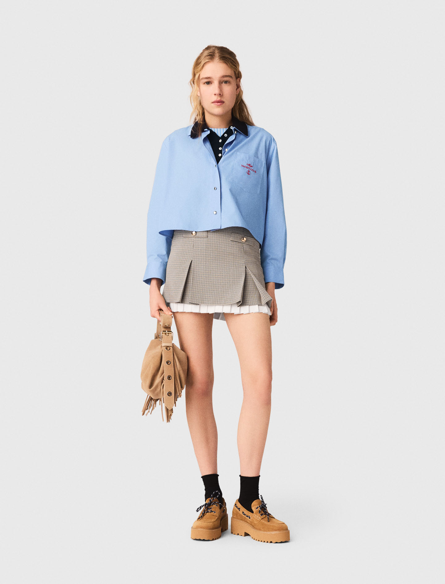 Pleated skirt with poplin details