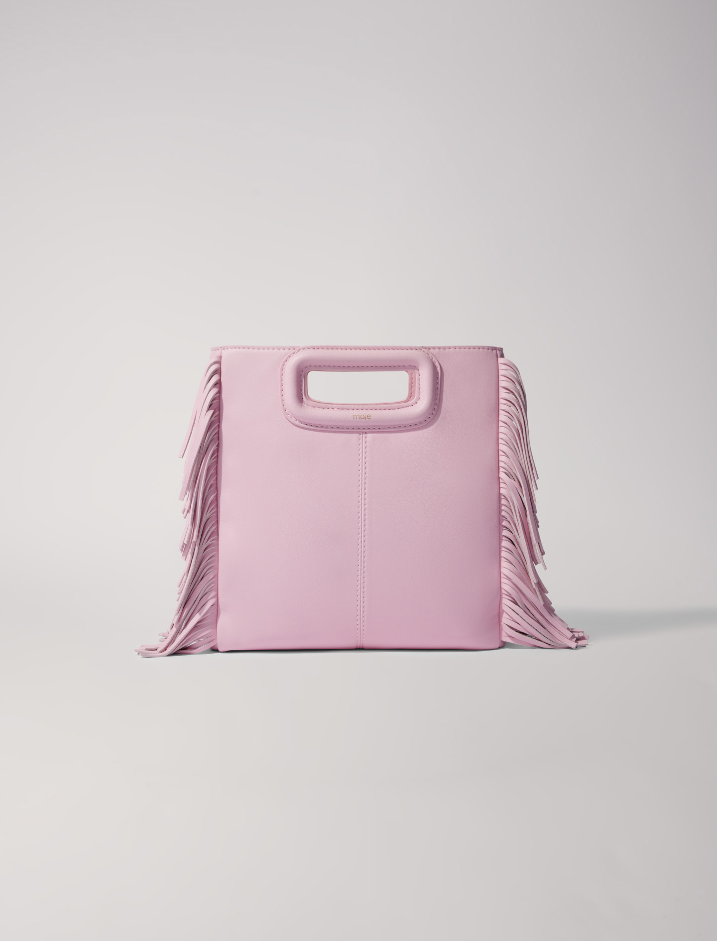 Maje Woman's polyester Leather: Smooth leather M bag with fringing for Spring/Summer, in color Pale Pink / Red