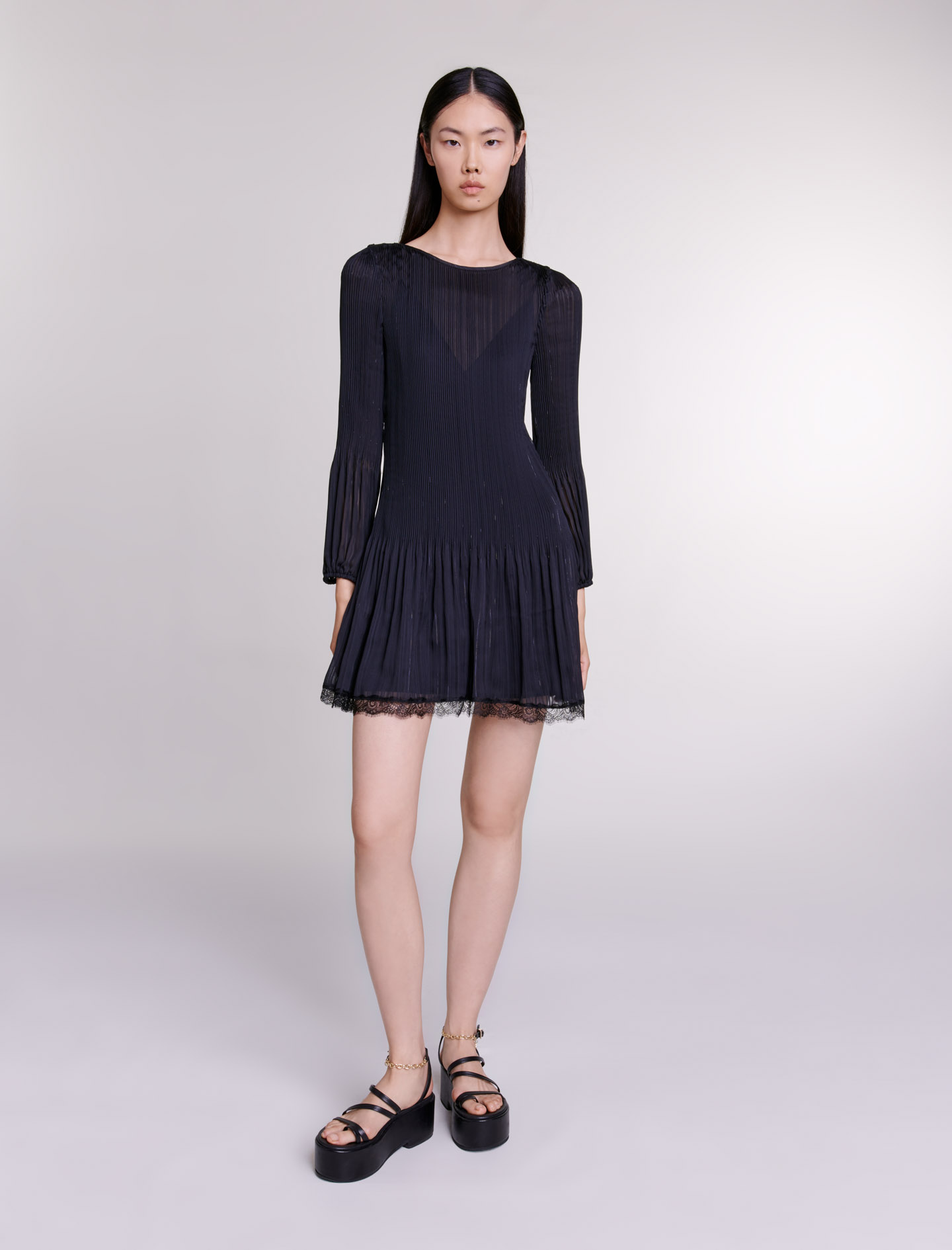 Maje Woman's polyester Lining: Short pleated dress for Spring/Summer, in color Black / Black