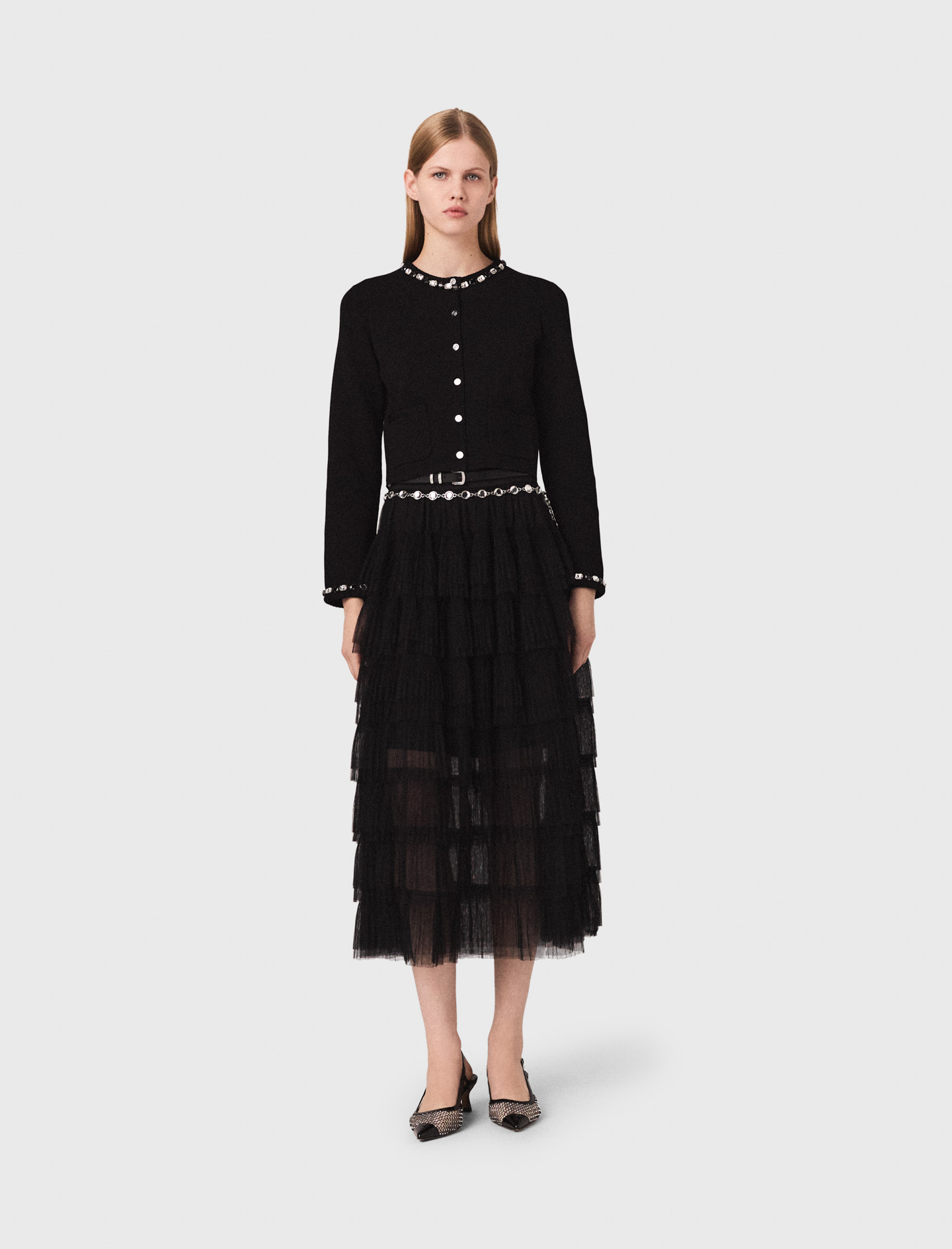 Maje Embellished Cropped Cardigan In Black