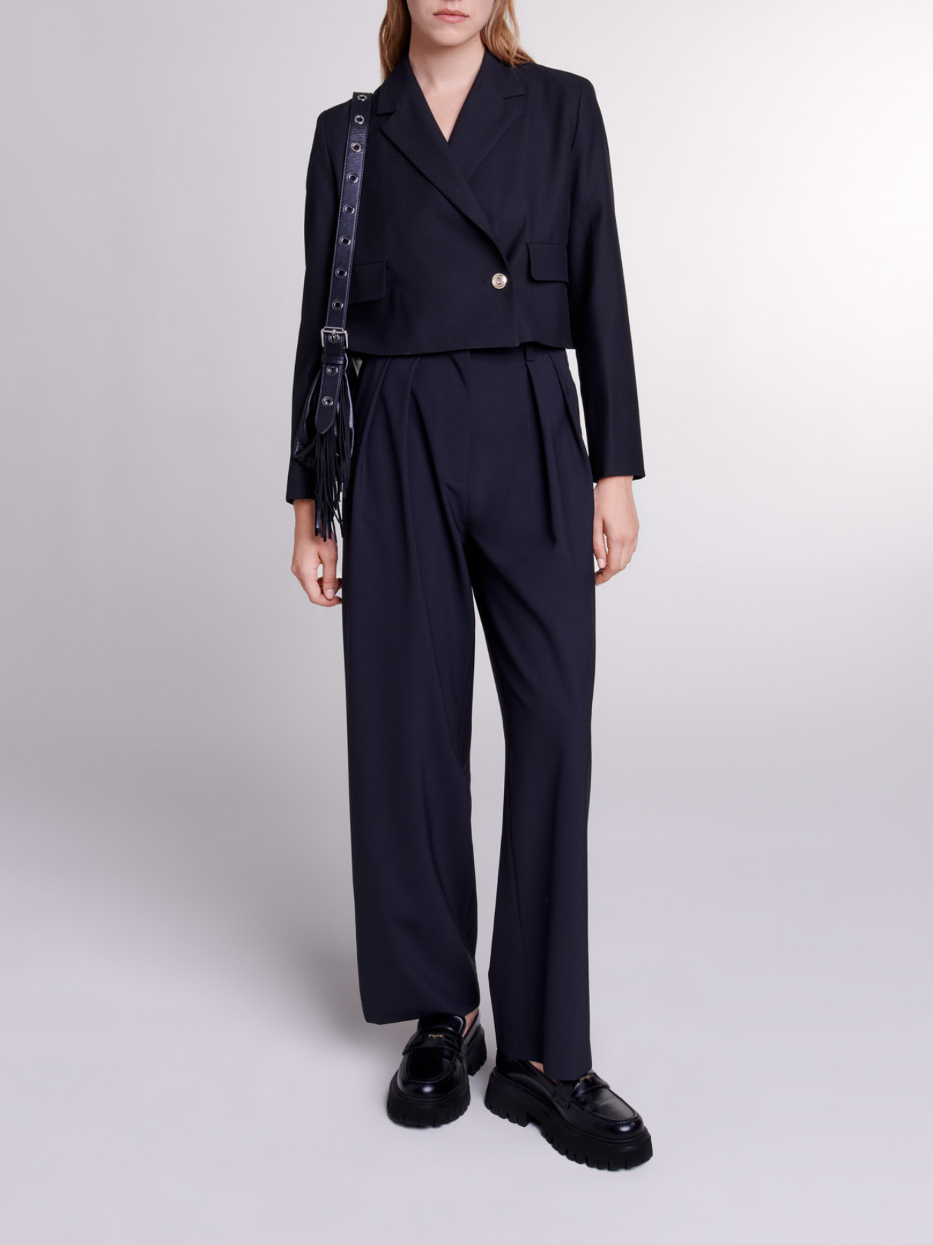 Maje Woman's polyester Straight-fit suit jacket for Spring/Summer, in color Black / Black