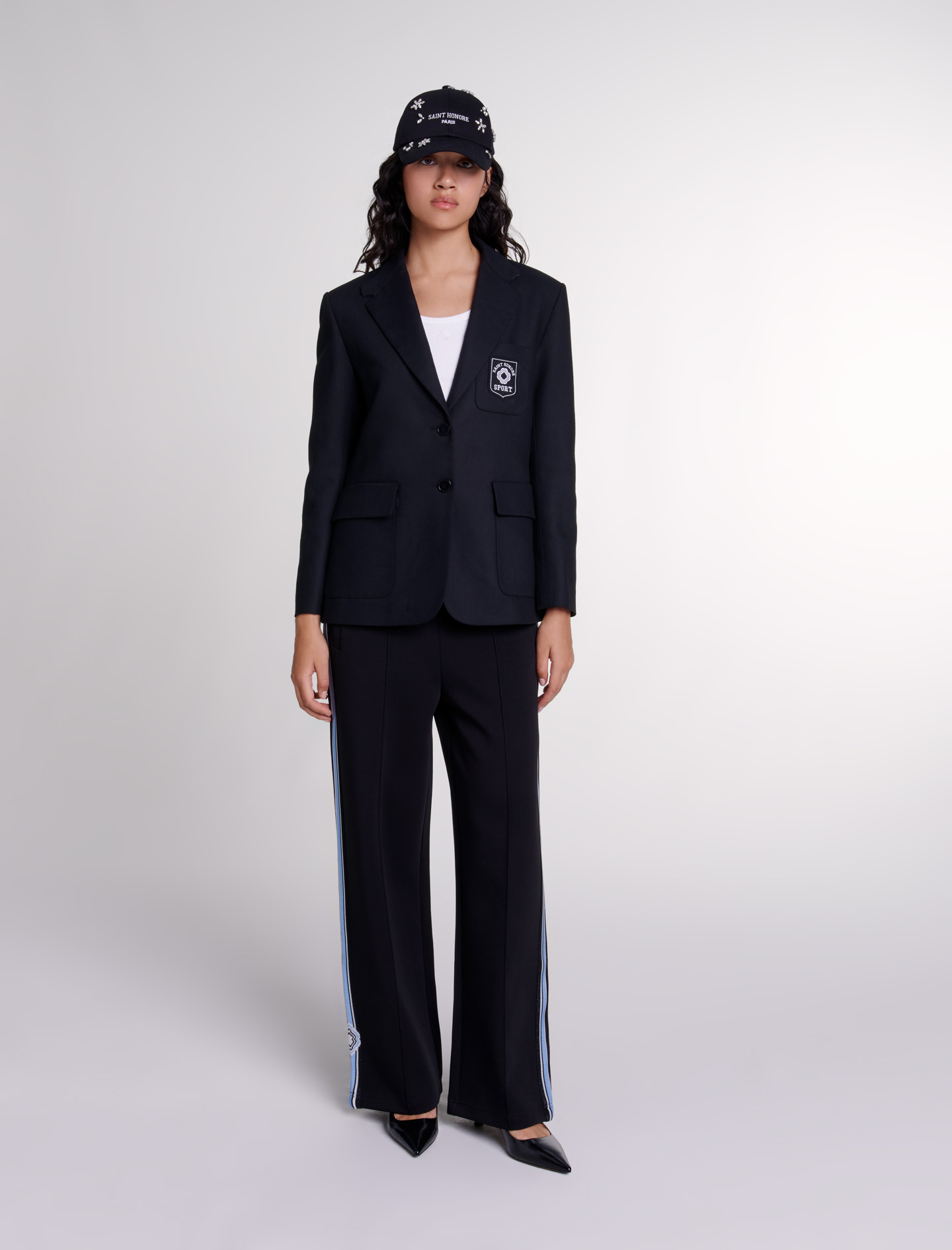 Woman's polyester, Embroidered suit jacket for Fall/Winter, size Woman-Blazers & Jackets-US XL / FR 41, in color Black / Black