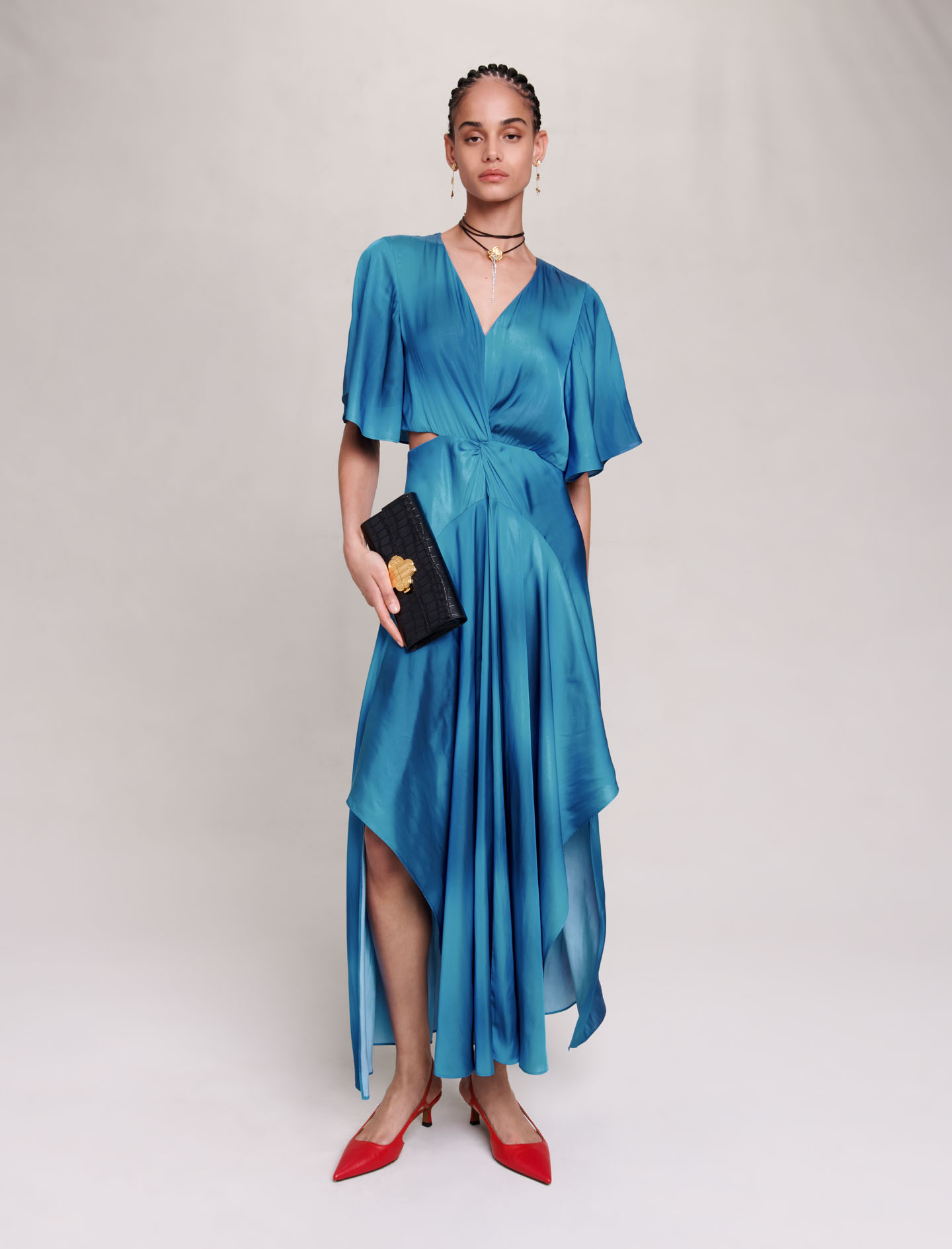 Woman
s polyester Satin-look maxi dress for Fall/Winter, size Woman-See All-US XL / FR 41, in color Blue / Blue