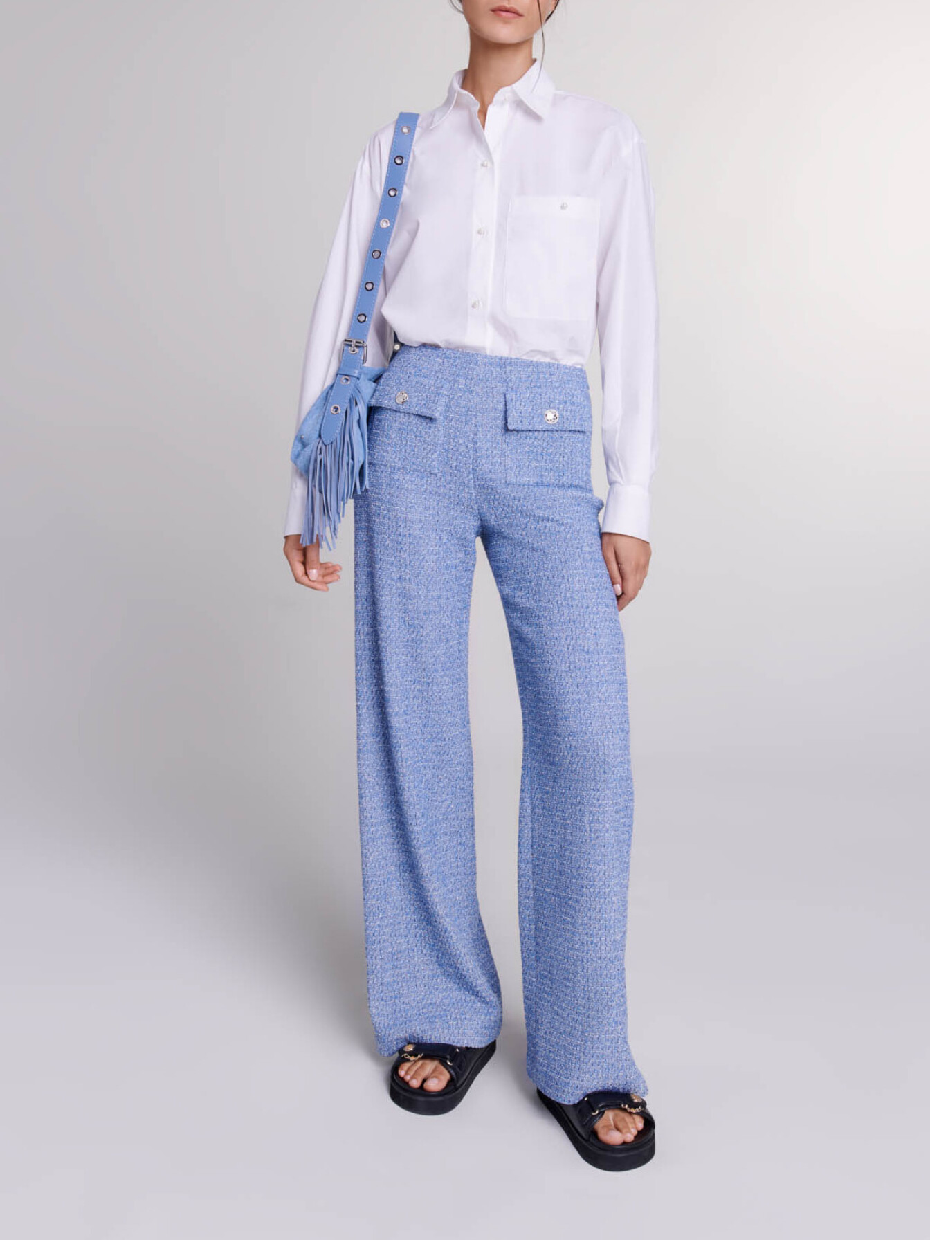 Maje Woman's cotton Tweed trousers for Spring/Summer, in color Blue / Blue