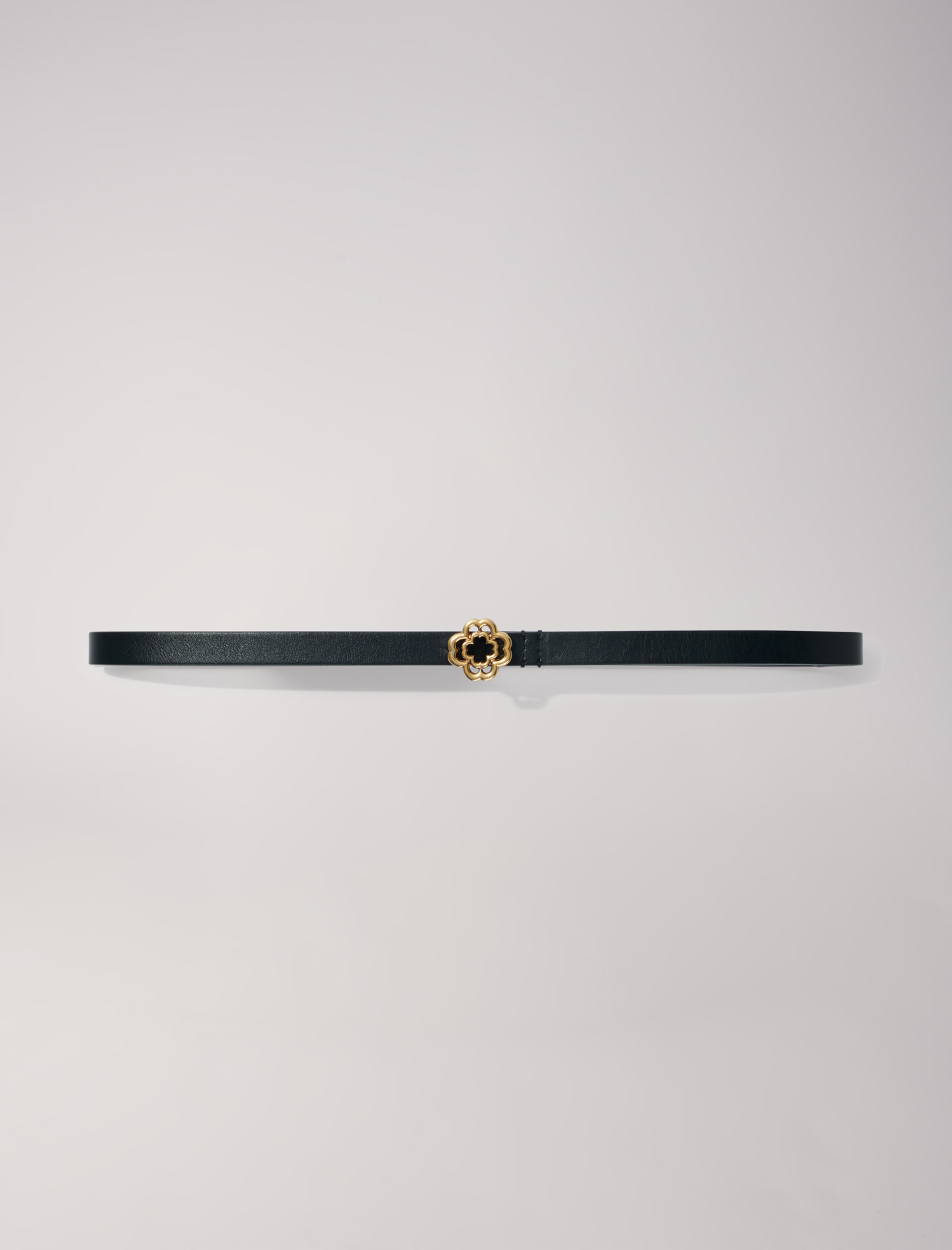 Shop Maje Narrow Black Leather Belt Gold Buckle For Fall/winter