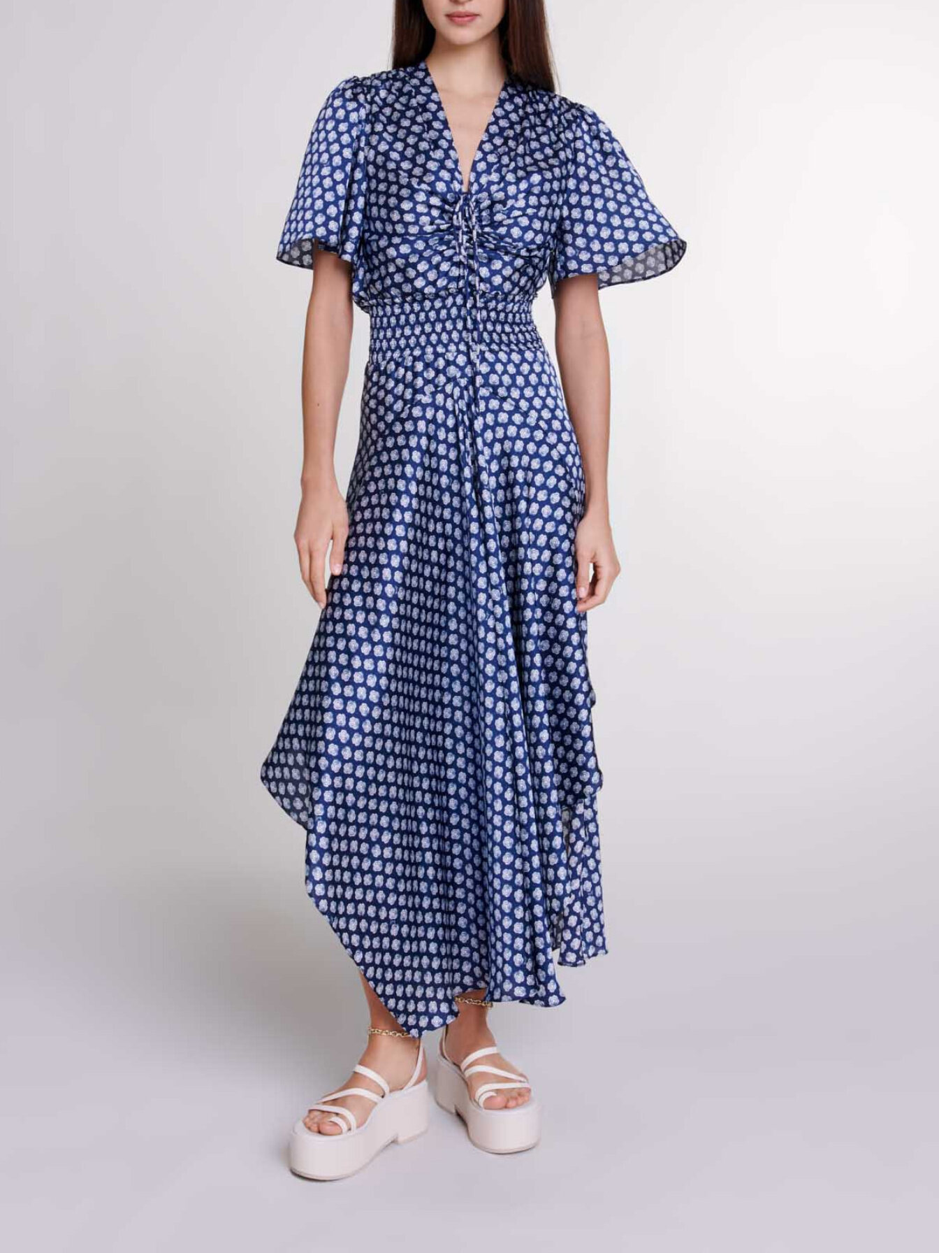 Maje Woman's viscose Patterned maxi dress for Spring/Summer, in color Clover navy/ecru /