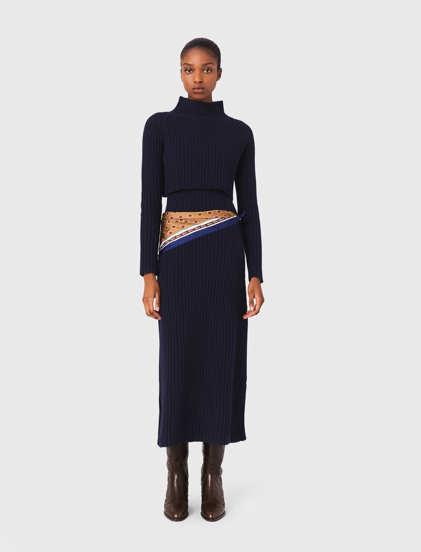 Maje Woman's Wool Knit Dress With Removable Jumper For Fall/winter In Blue