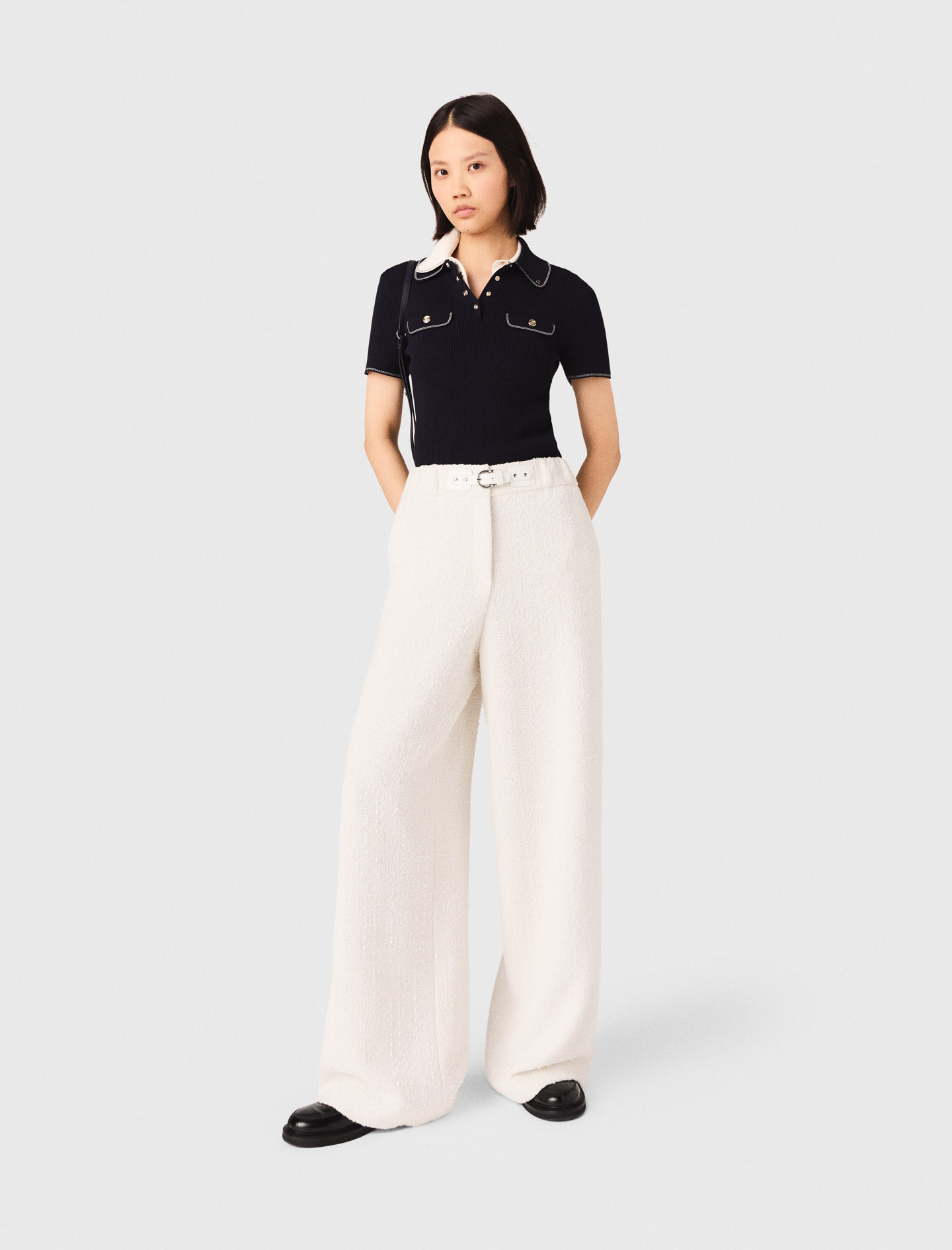 Wide-leg tweed trousers White For Women | Maje