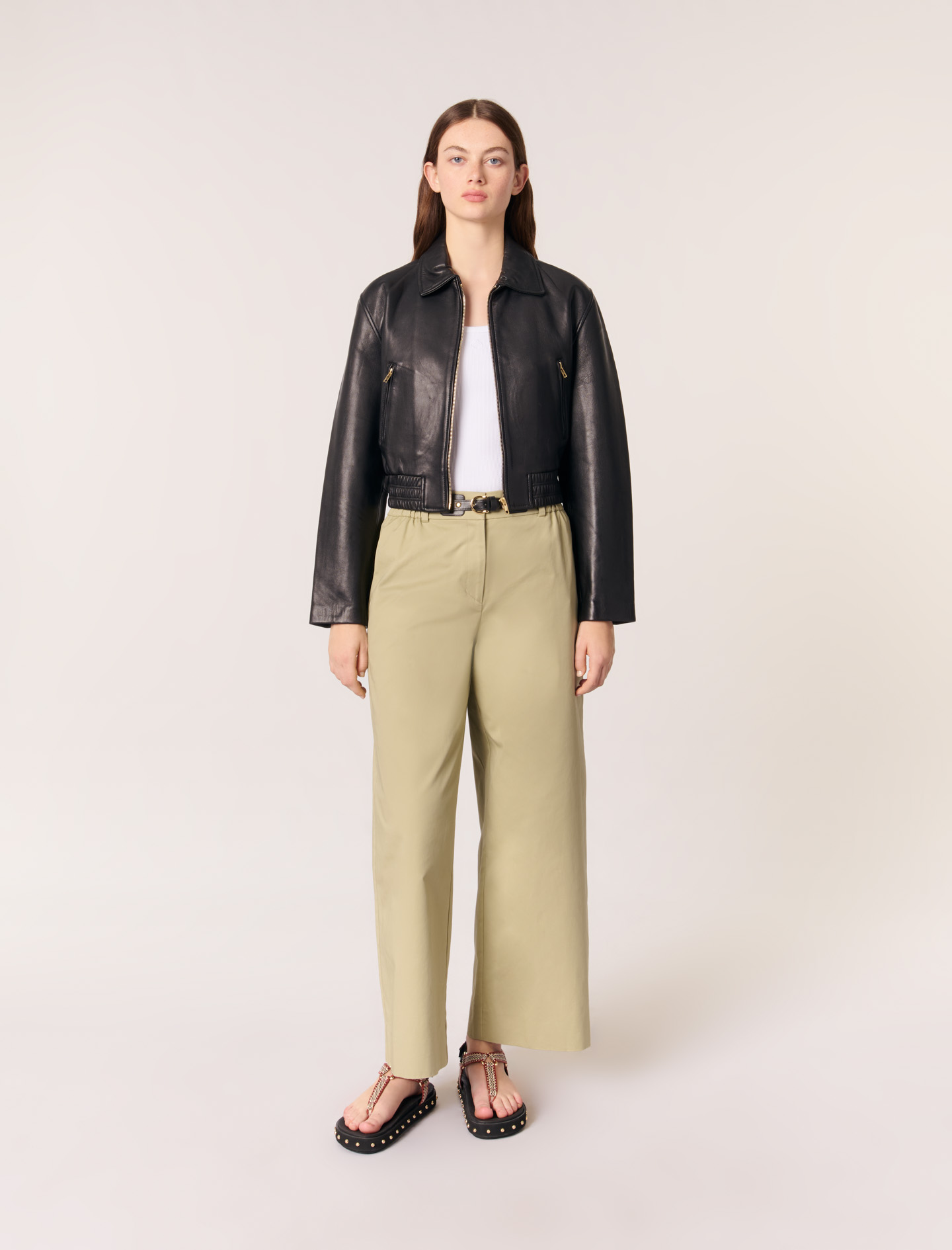 Maje Basaly Leather Jacket In Black