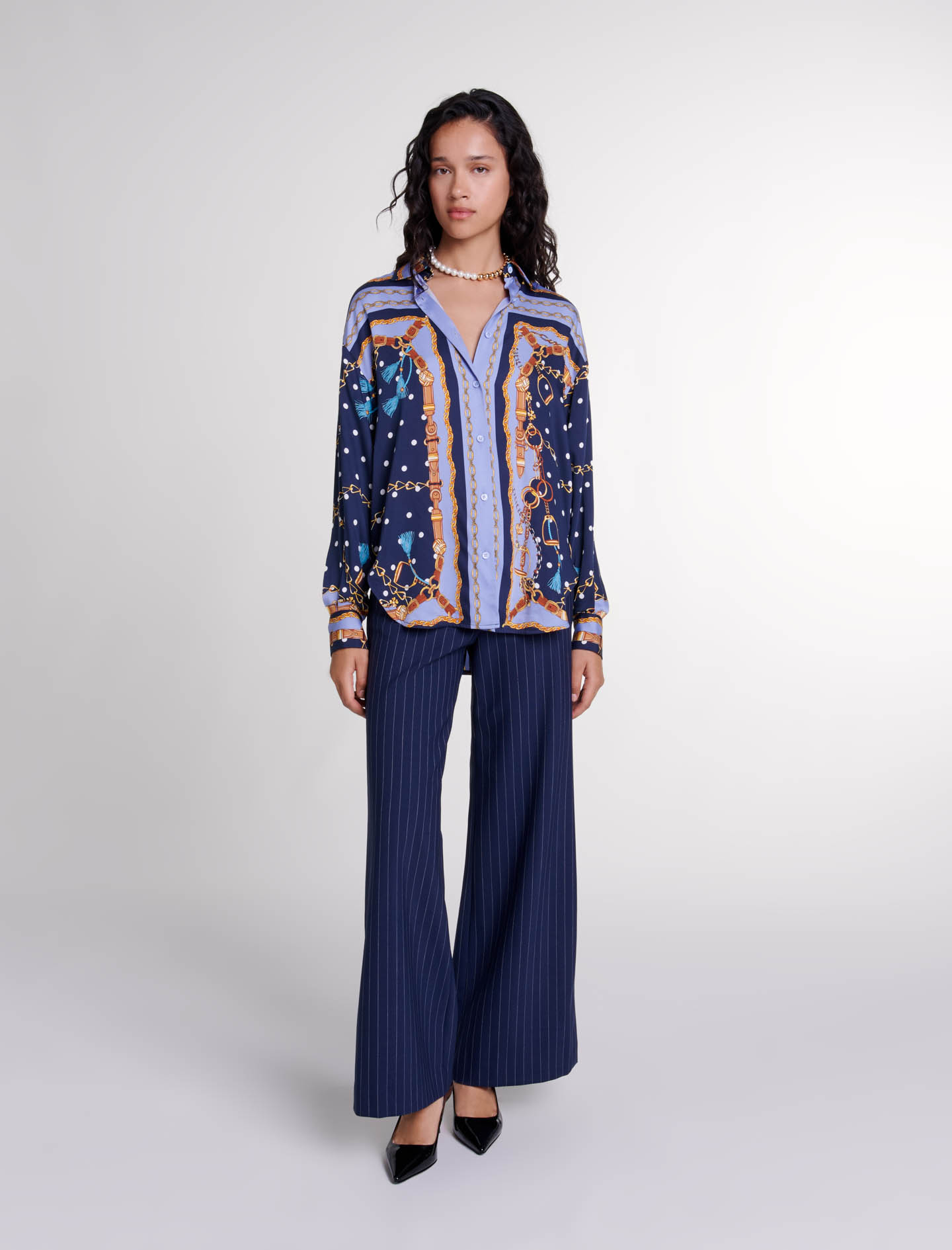 MAJE SATIN-EFFECT PATTERNED SHIRT 