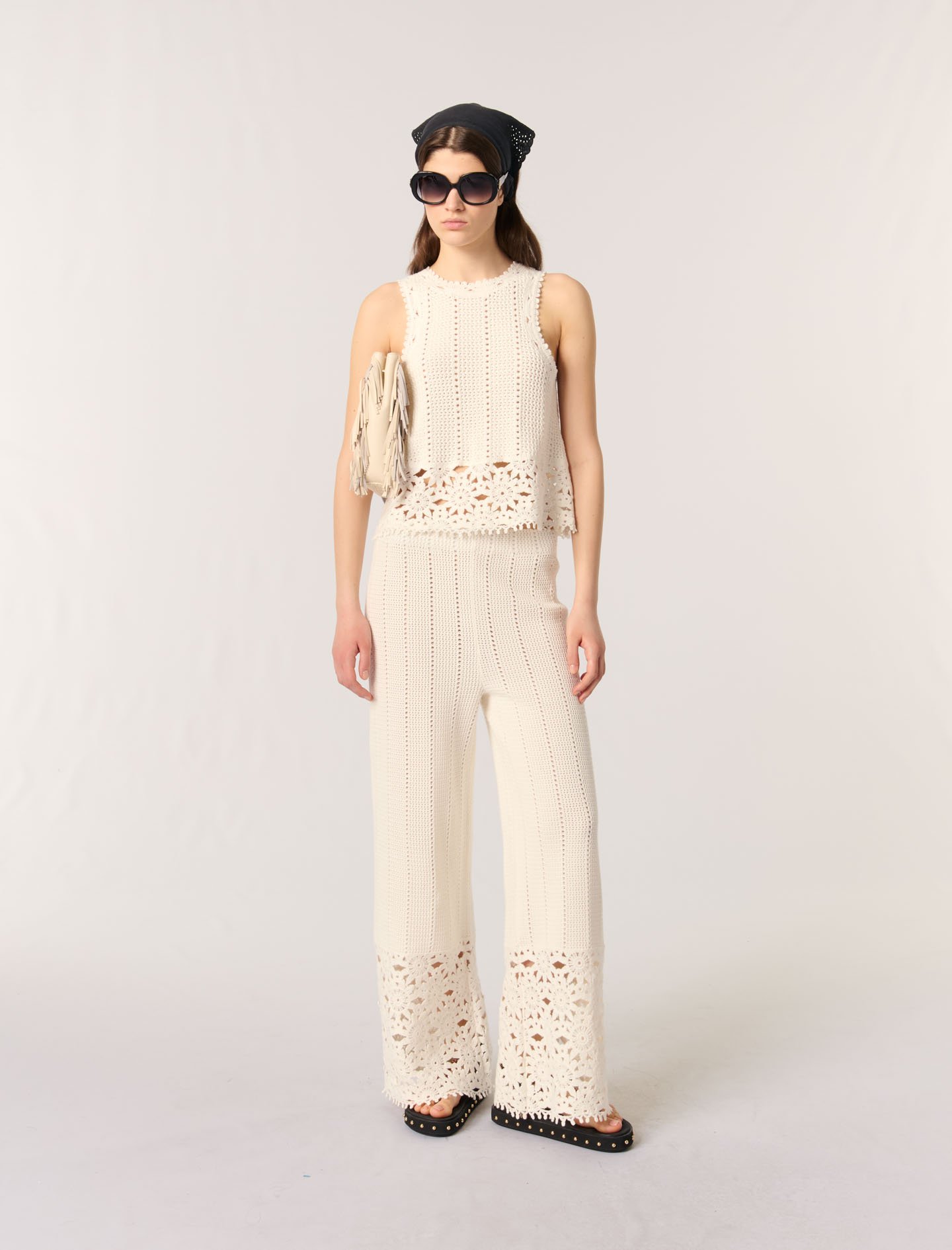 Woman's cotton Crochet vest top for Spring/Summer, size Large, in color White / White