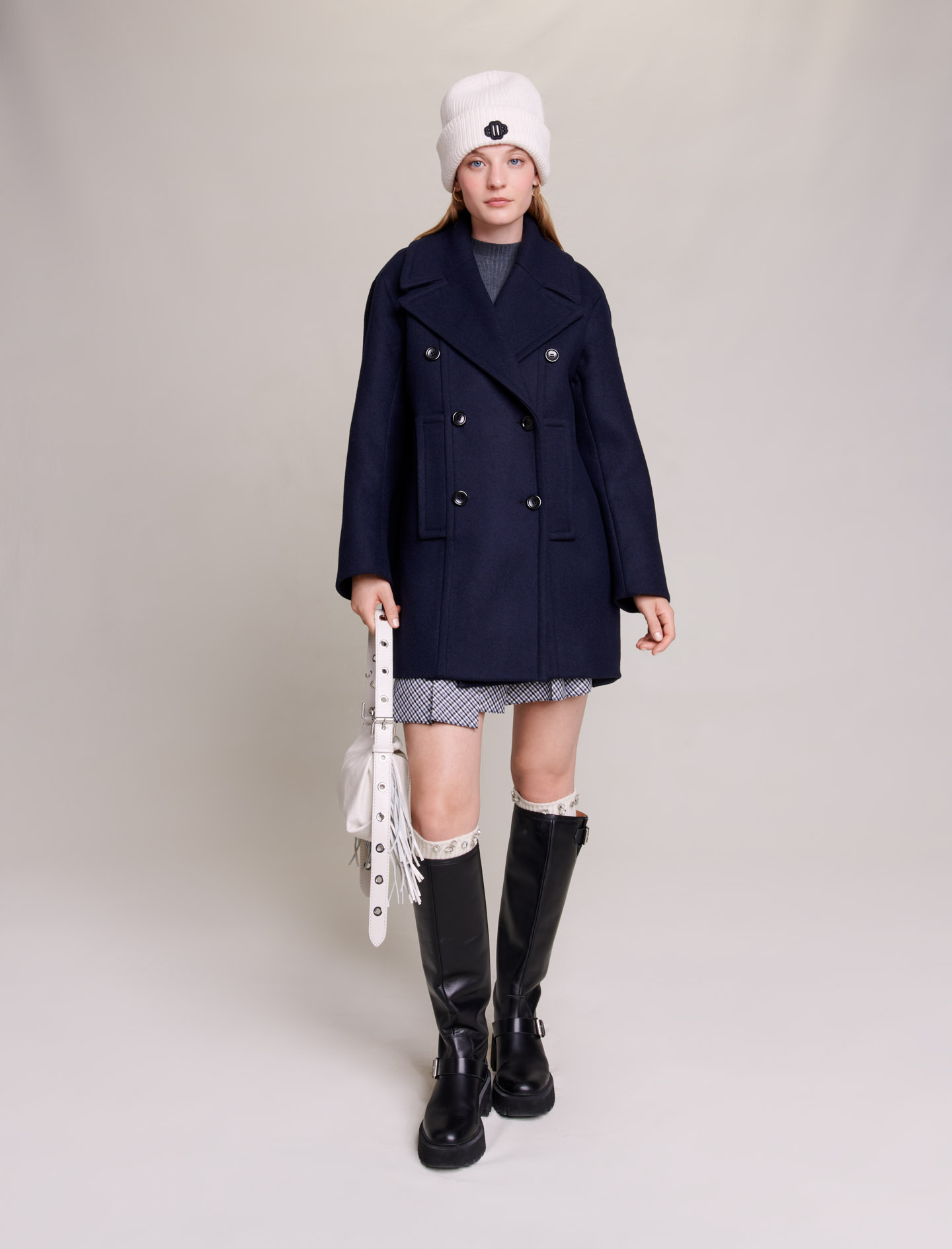 Maje Woman's wool, Pea coat for Fall/Winter, in color Navy / Blue