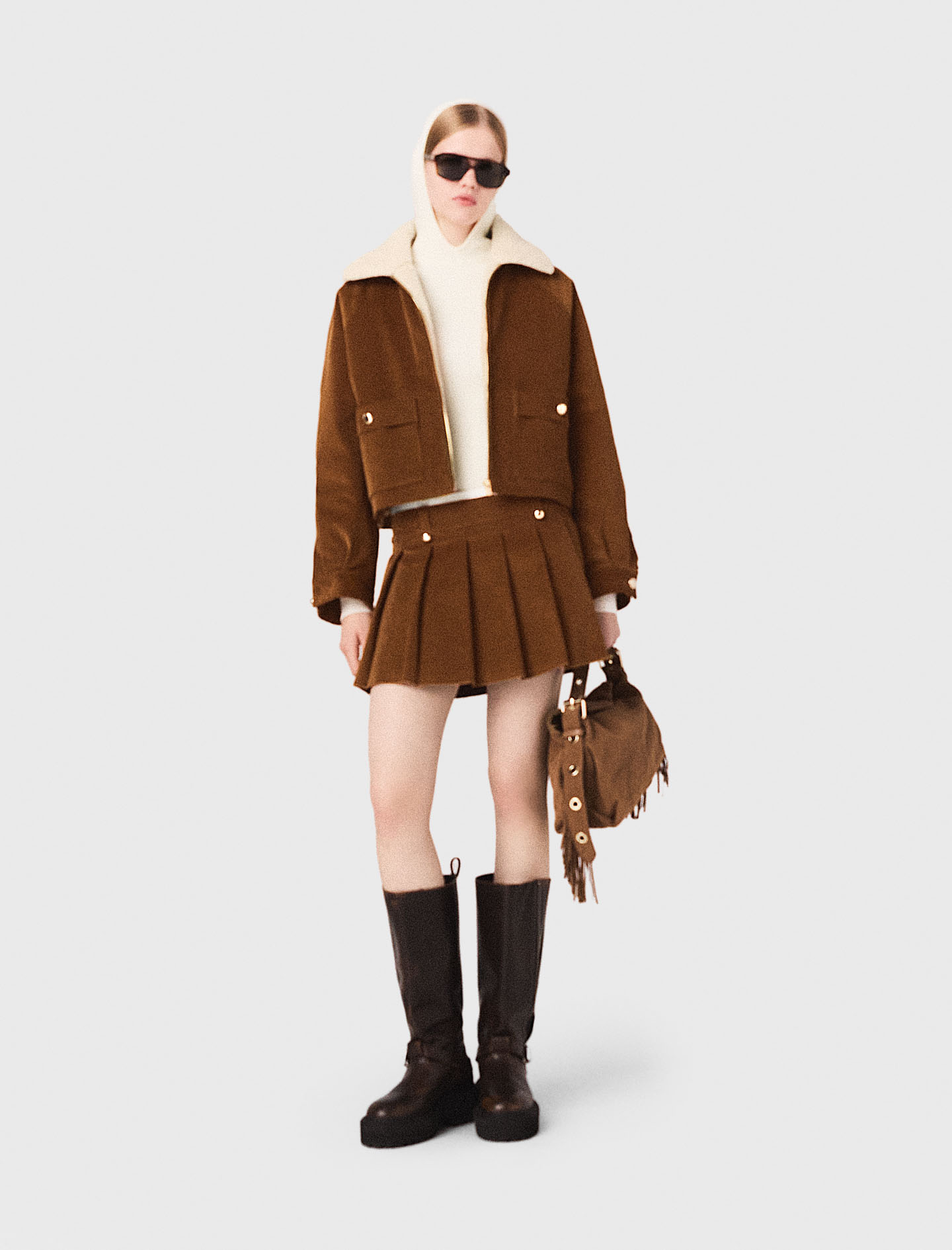Maje Woman's cotton Cropped corduroy jacket for Fall/Winter, in color Camel / Brown