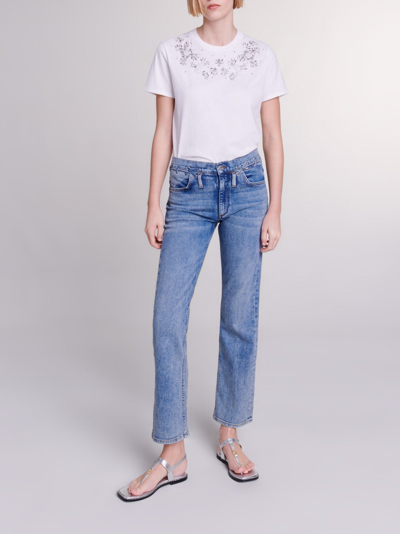 Maje Woman's cotton Jeans with braided details for Spring/Summer, in color Blue / Blue