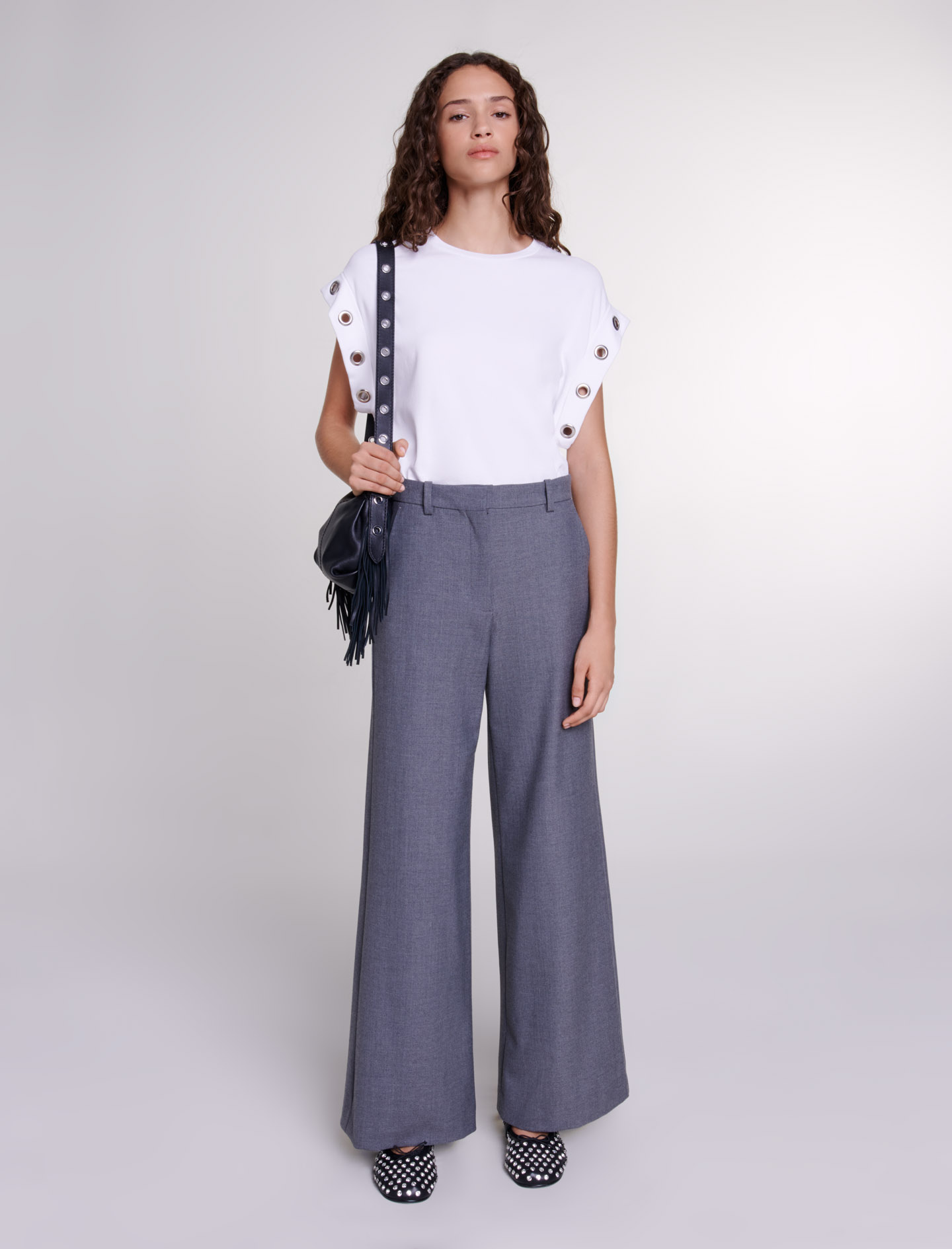 Maje Woman's polyester, Wide-leg trousers for Spring/Summer, in color Grey / Grey