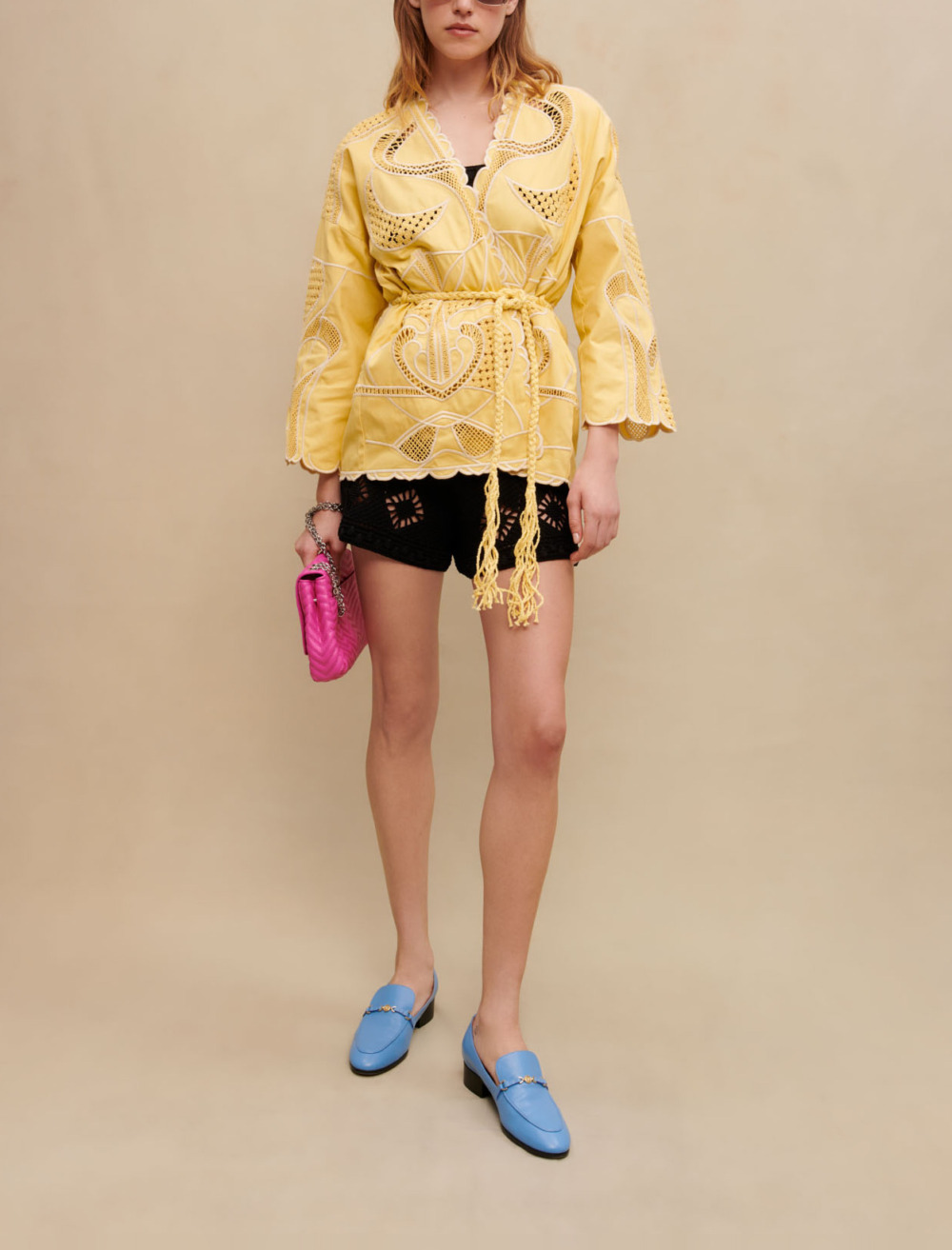 Embroidered kimono jacket Yellow / Orange For Women | Maje