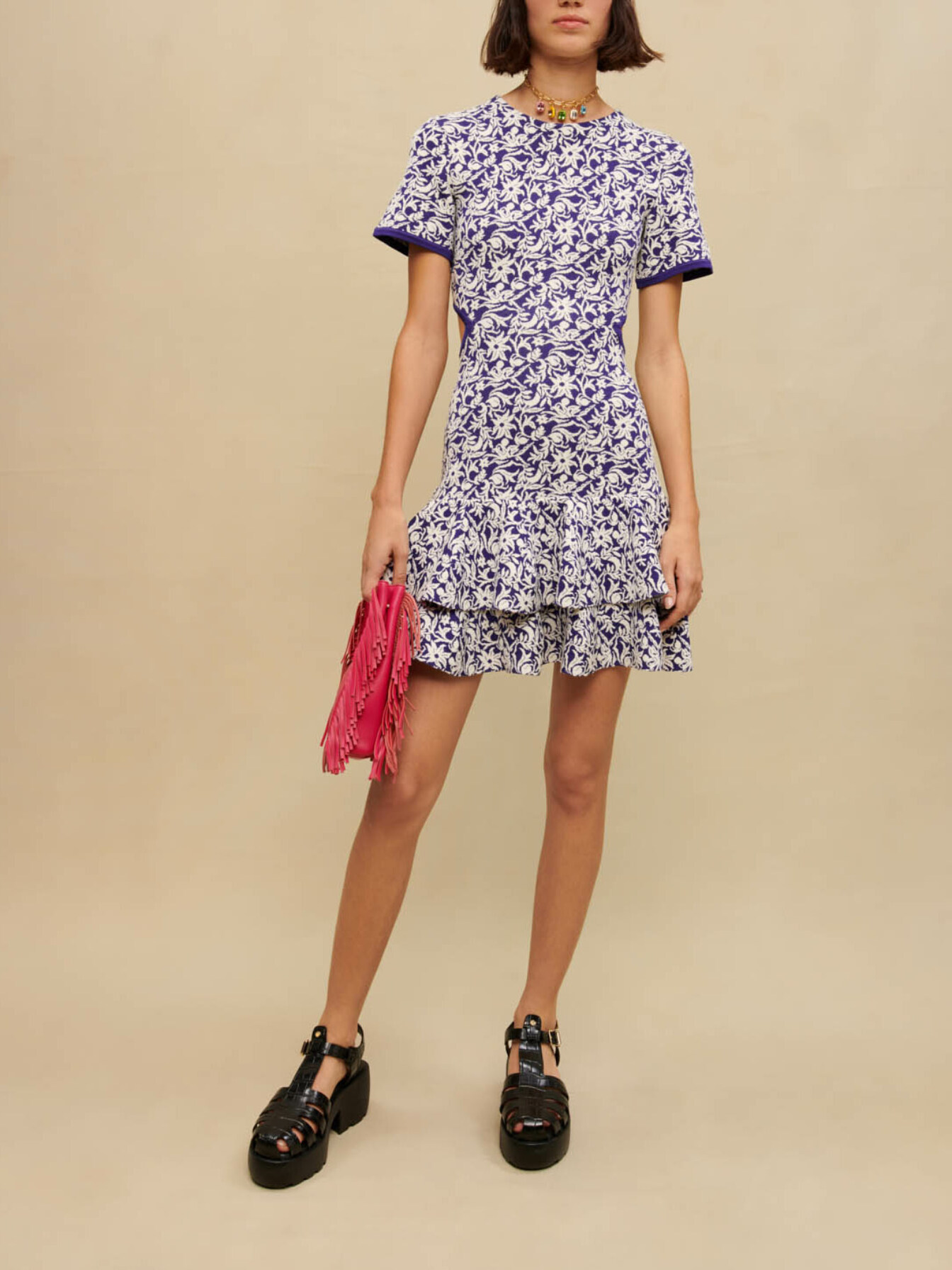 Woman
s viscose, Floral mini dress with cut-outs for Spring/Summer, size Woman-See All-US XL / FR 41, in color Dreamlike /