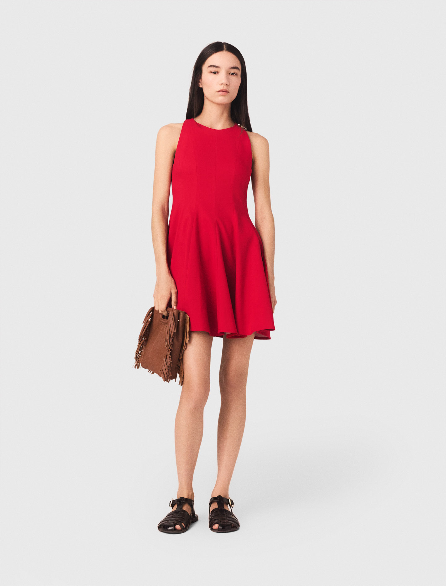 Short flared linen-blend dress