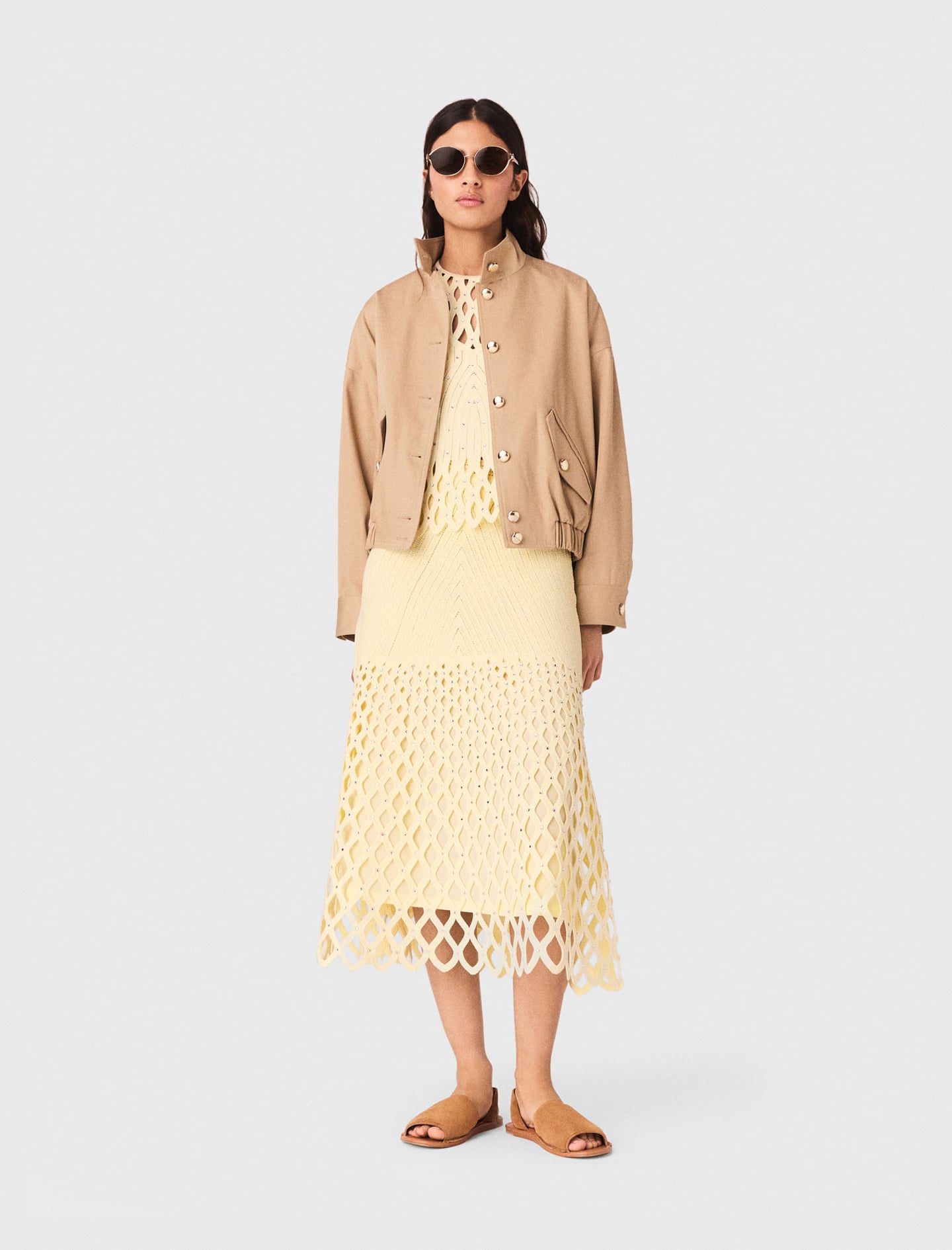 45R ギマニットソー　Mキャミ　イエロー Crochet rhinestone skirt Yellow / Orange For Women | Maje