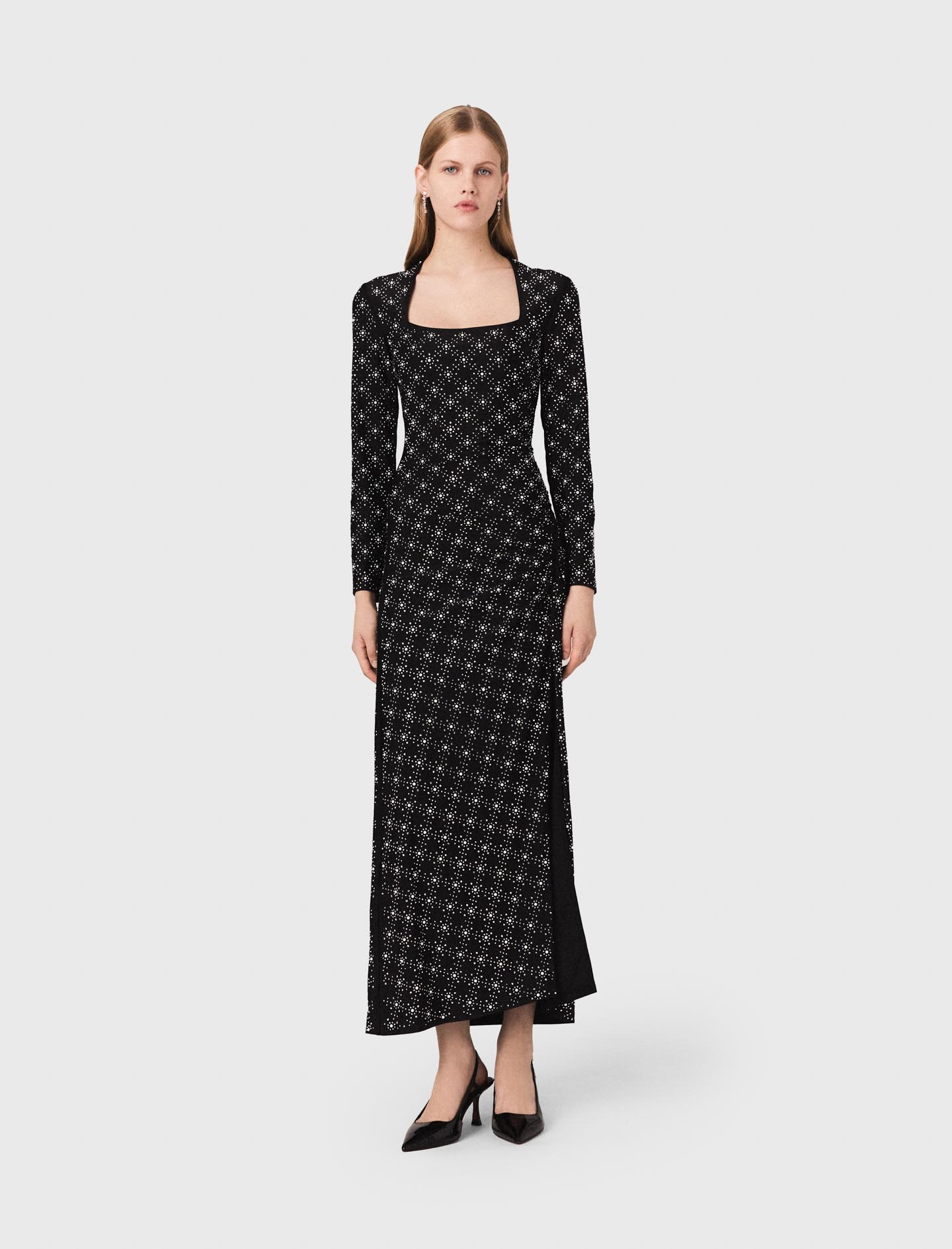 Maje Woman's polyamide Beaded and rhinestone maxi dress for Fall/Winter, in color Black / Black