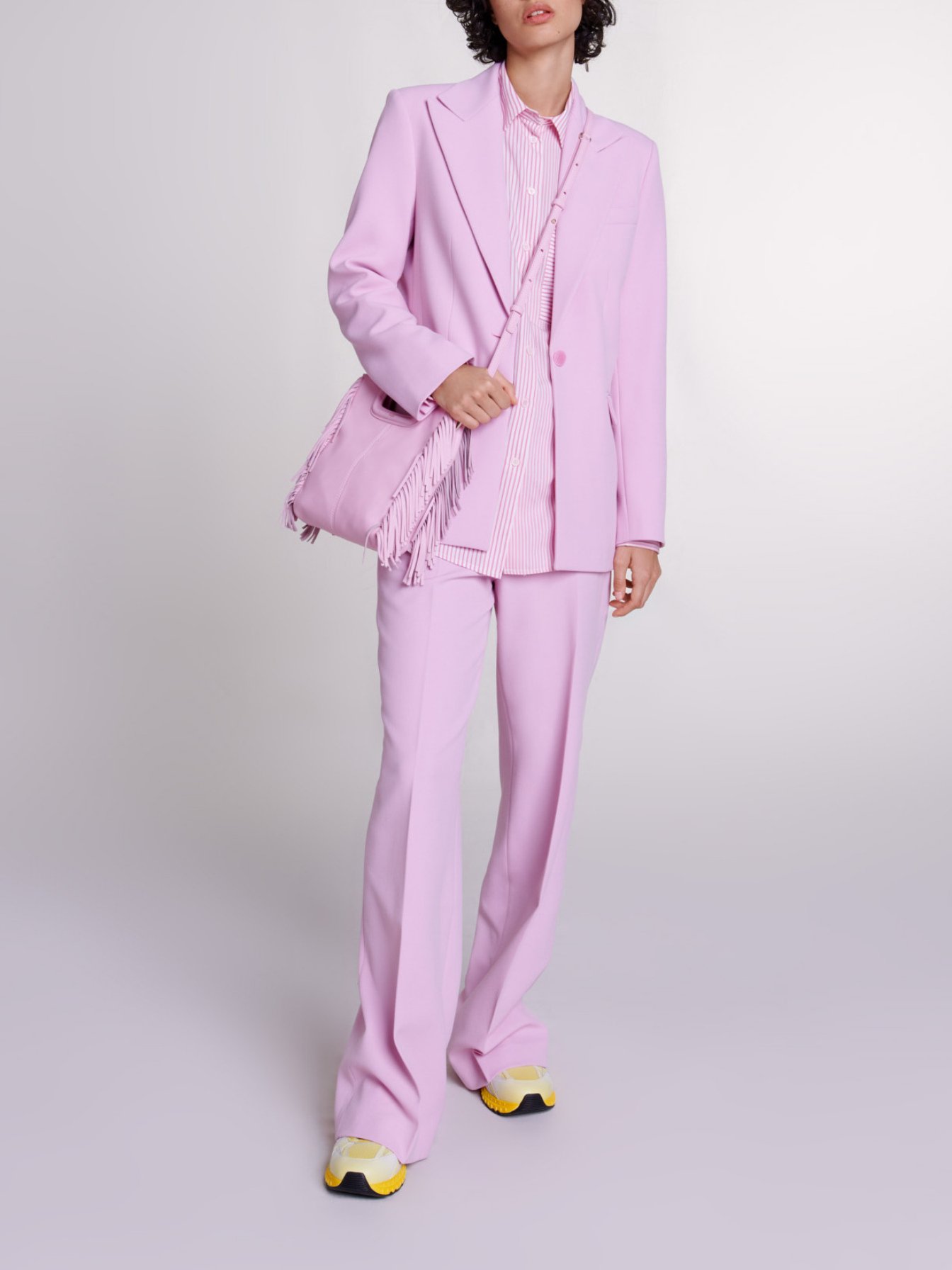 Maje Woman's polyester Fitted suit jacket for Spring/Summer, in color Pale Pink / Red